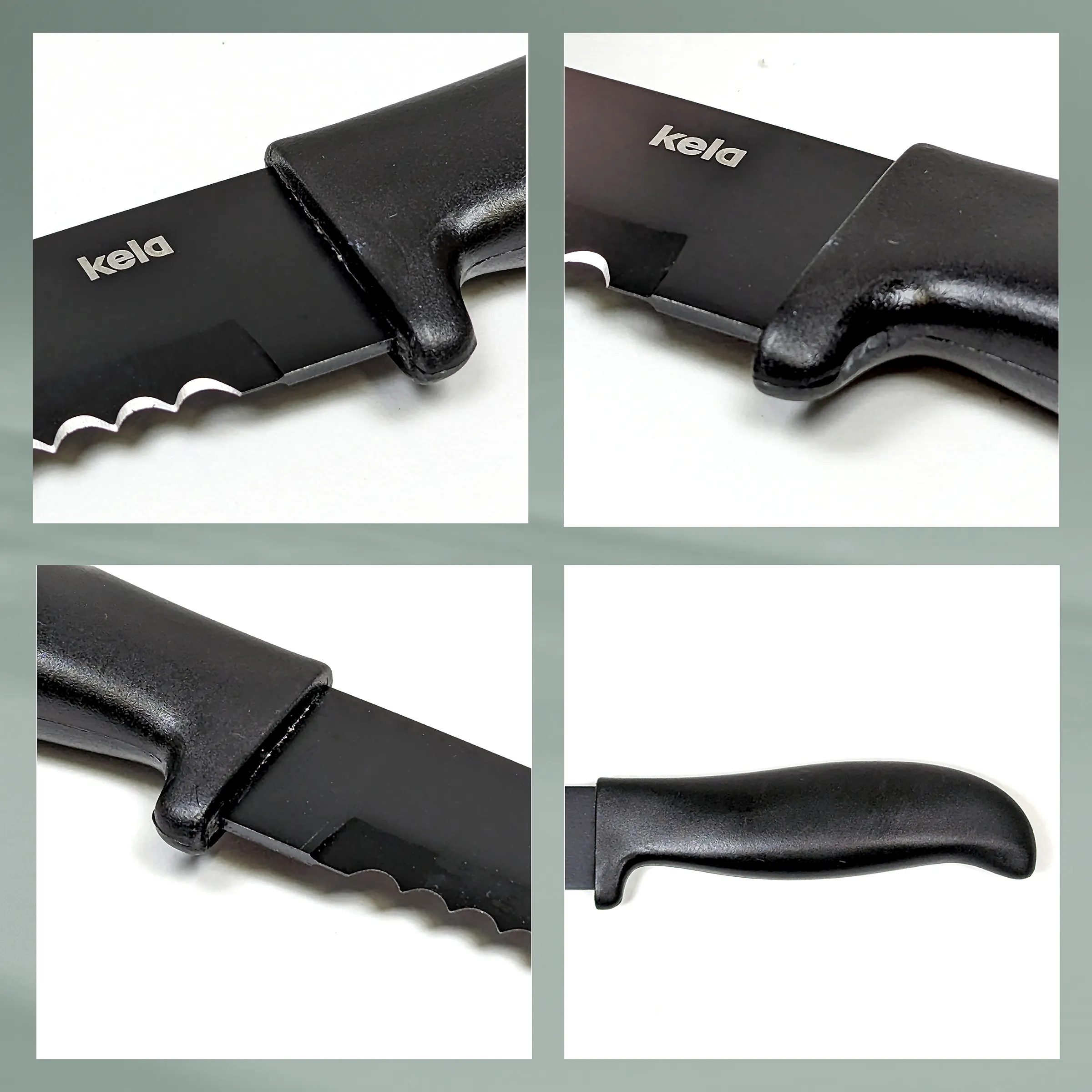 Kela Küchenmesser - hochwertiges Messer mit ergonomischem Griff Kela Küchenmesser mit schwarzem Griff und Klinge in verschiedenen Ansichten und Details