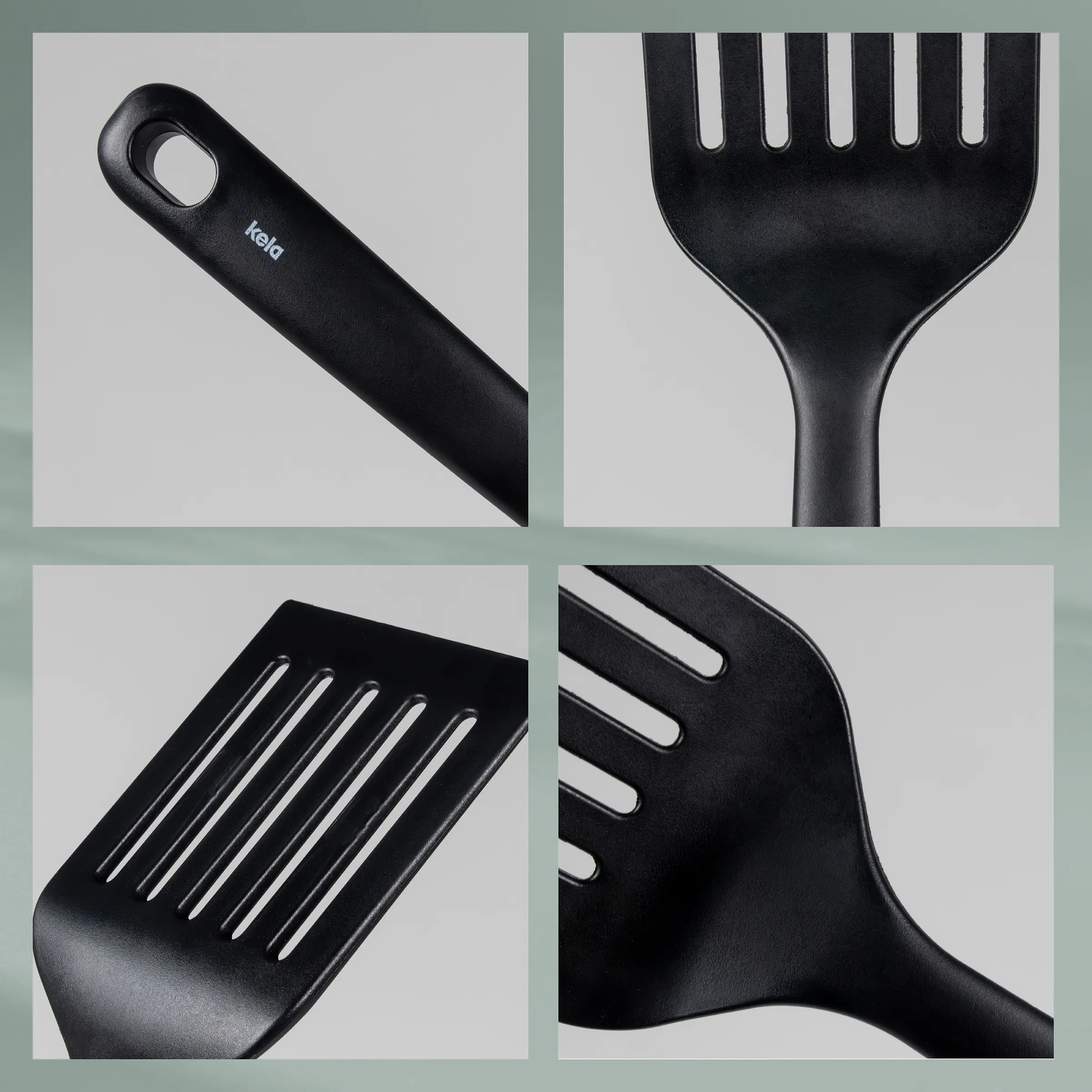 Haarkamm mit breiten Zinken - Frisierkamm schwarz mit ergonomischem Griff Schwarzer Haarkamm mit breiten Zinken und ergonomischem Griff in vier Detailansichten