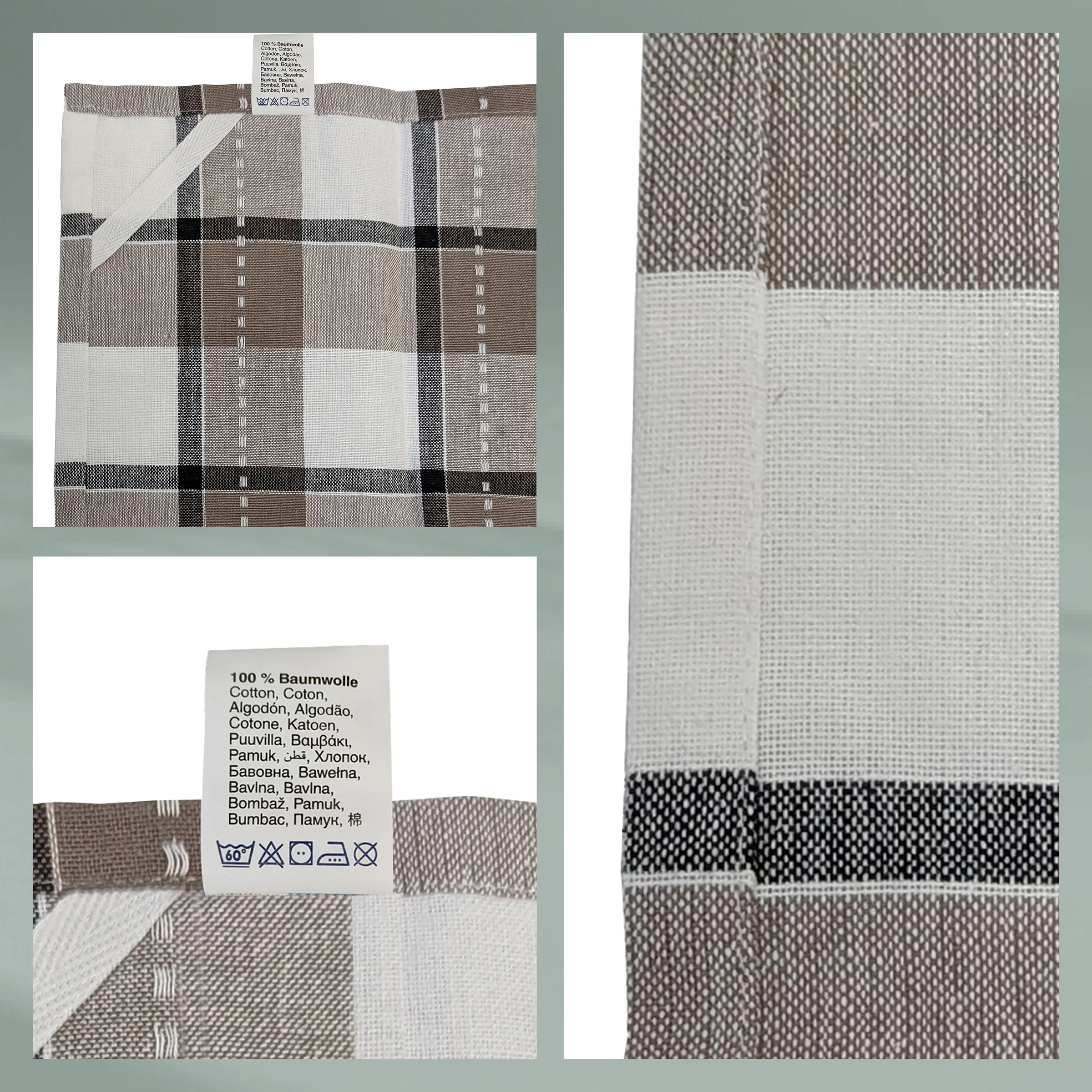 Baumwolle Küchenhandtuch kariert beige braun 100% Baumwolle Küchenhandtuch in beige und braun kariertem Muster mit Webkante und Waschetikett