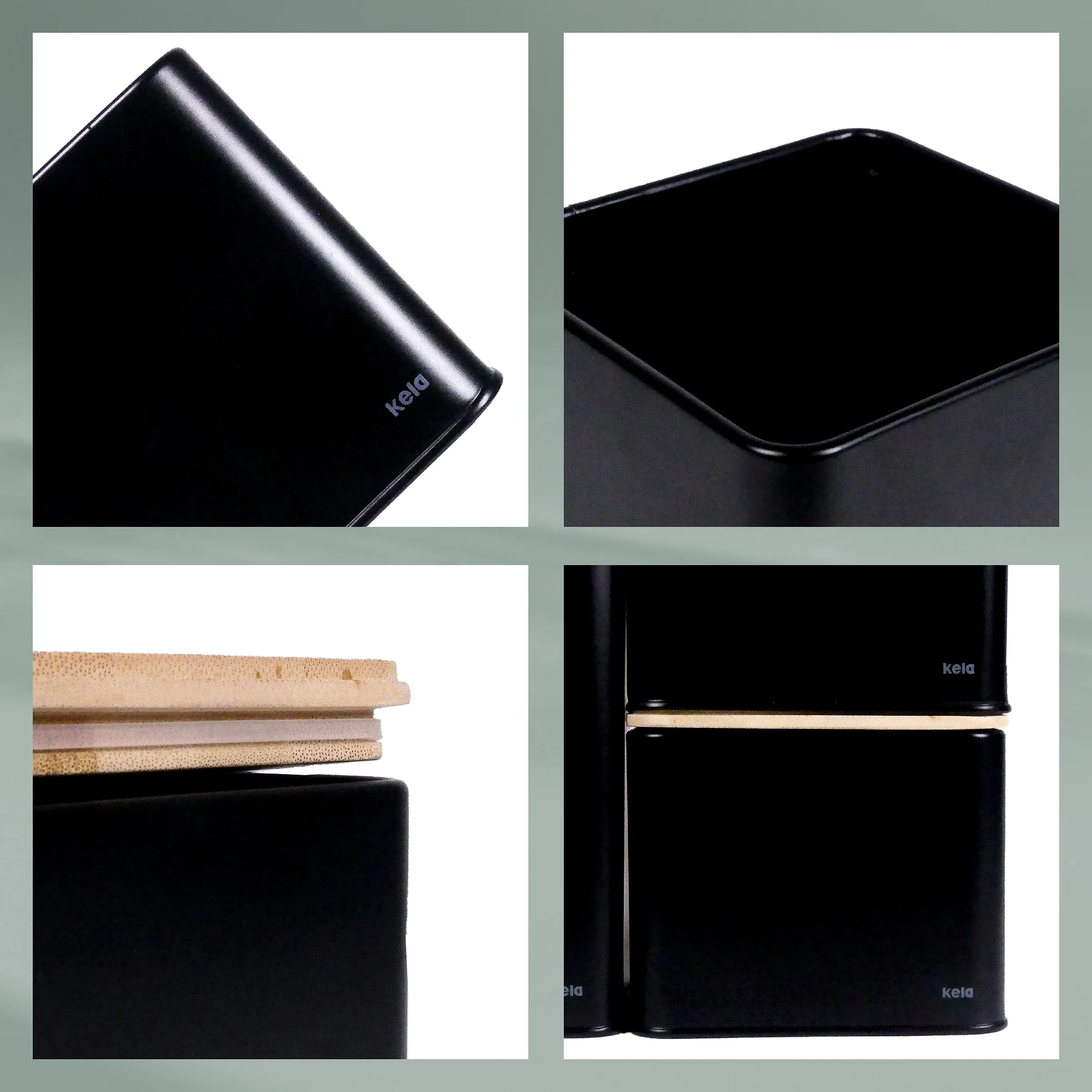Kela Kosmetikbox schwarz - elegante Aufbewahrung Kela Kosmetikbox in Schwarz mit verschiedenen Ansichten: geschlossener Deckel, offene Box und Detailaufnahmen der Materialien und Verarbeitung.