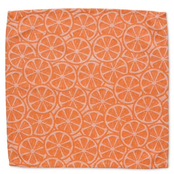 Orangefarbenes Tuch mit durchgehendem Muster aus Orangenscheiben-Motiven in Rosa- und Orangetönen