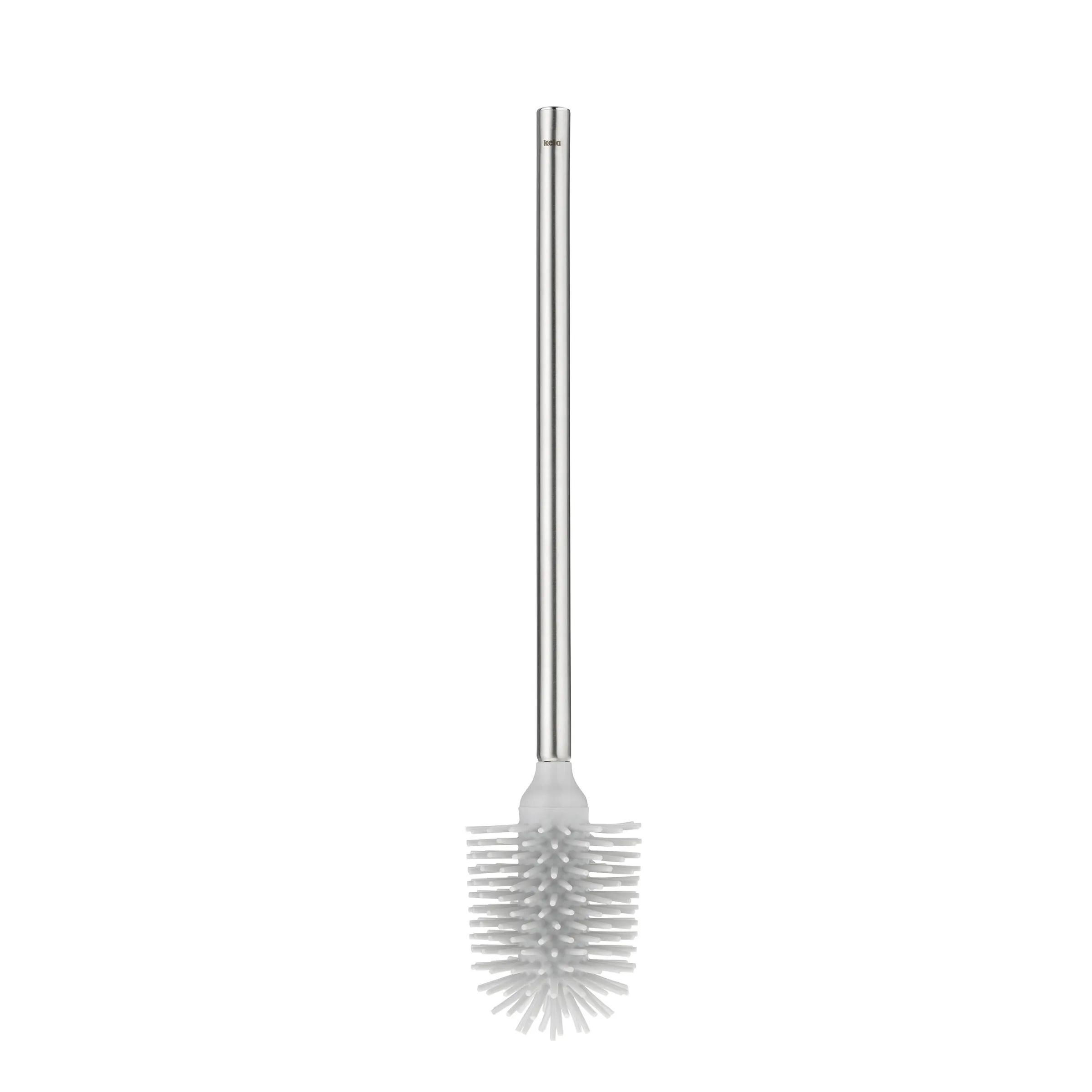 Glasreinigungsbürste mit Edelstahlgriff – Reinigungsbürste für Flaschen und Gläser Glasreinigungsbürste mit Edelstahlgriff und weißem Borstenkopf auf weißem Hintergrund