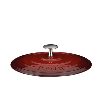 Rote Staub-Auflaufform mit Griff und Deckel aus Keramik
