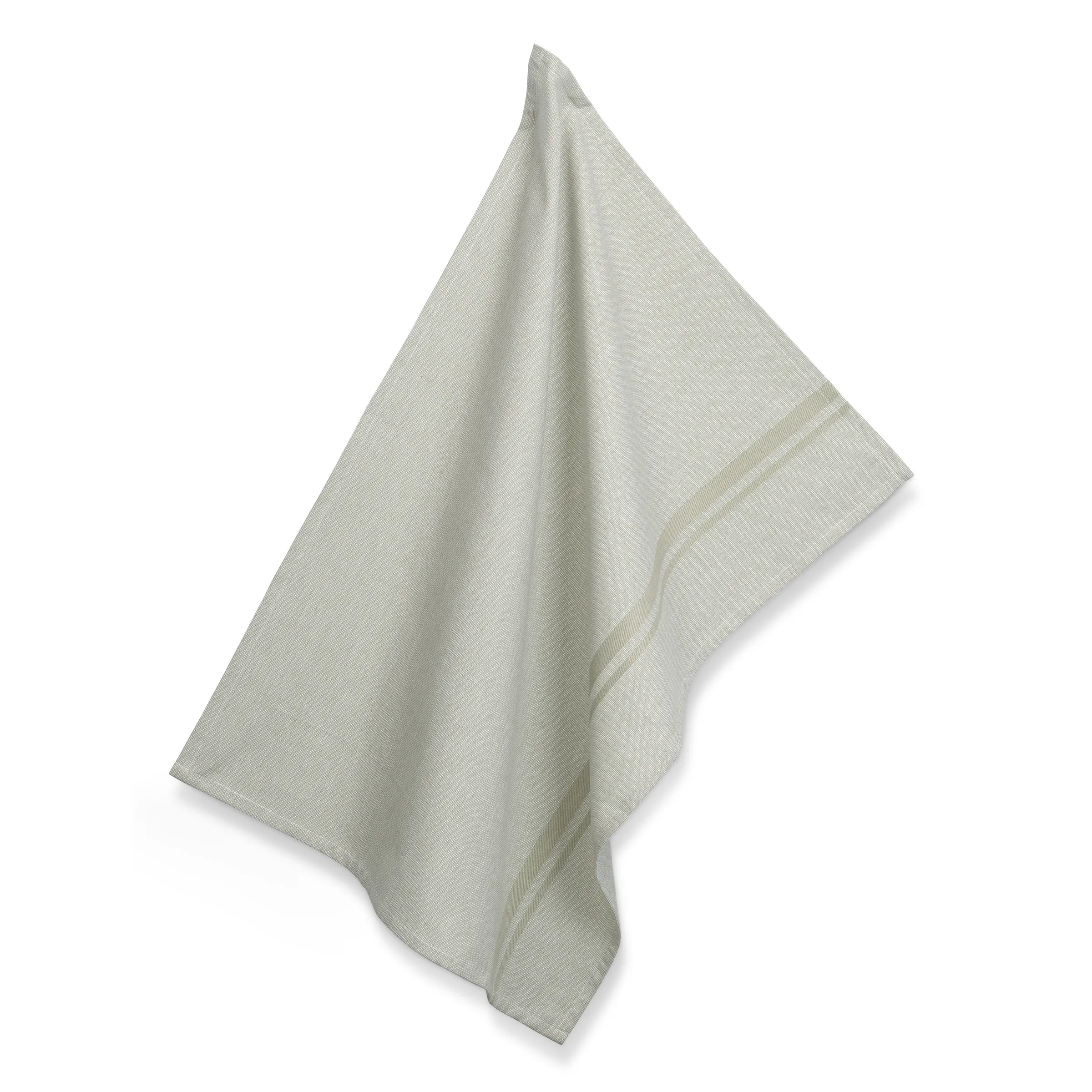 Beige Leinenserviette mit dezenten Streifen, elegant drapiert auf weißem Hintergrund