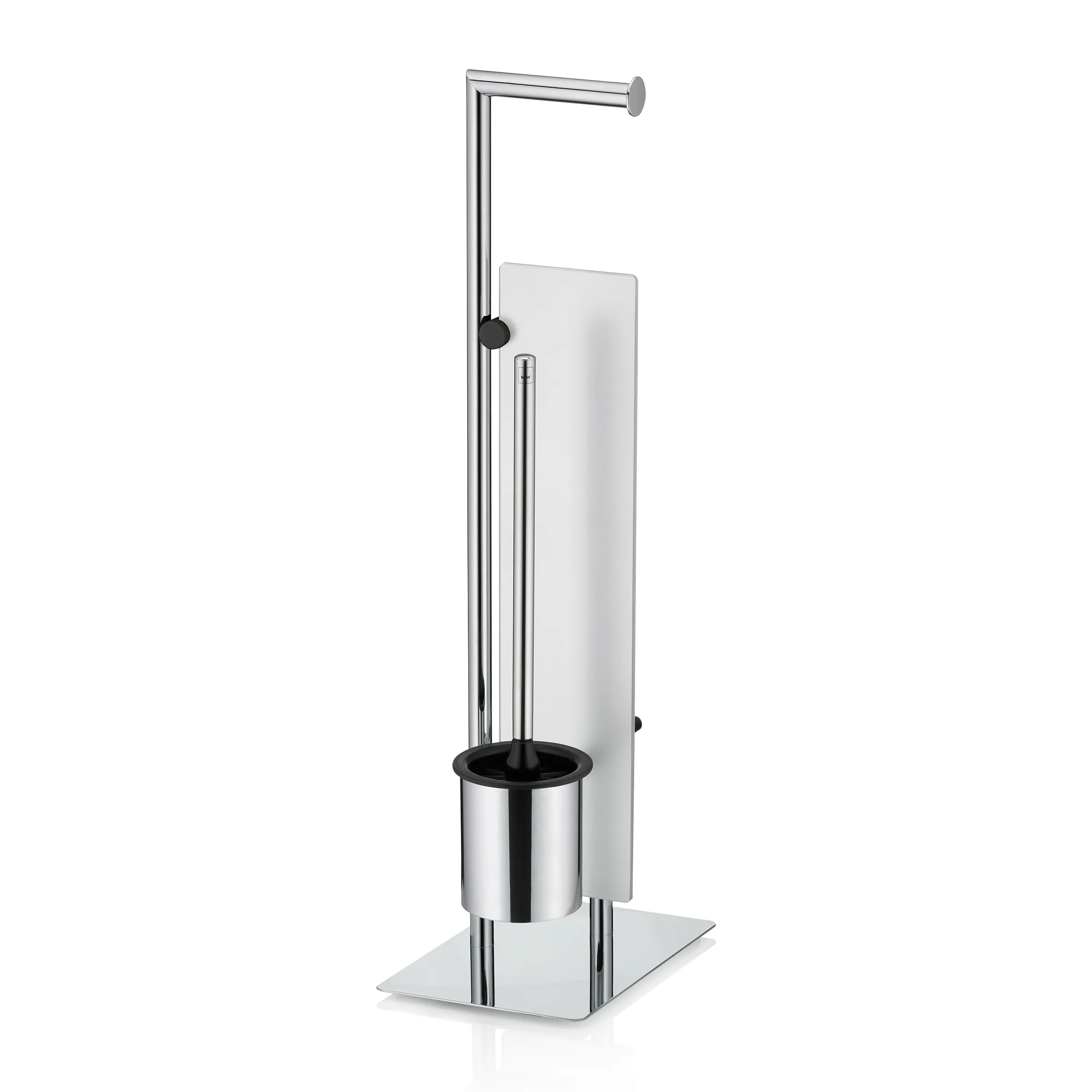 WC-Garnitur Stand Edelstahl mit Toilettenbürste und Papierhalter Freistehende Toilettenbürste aus verchromtem Edelstahl mit Toilettenpapierhalter und Ersatzrollenhalter