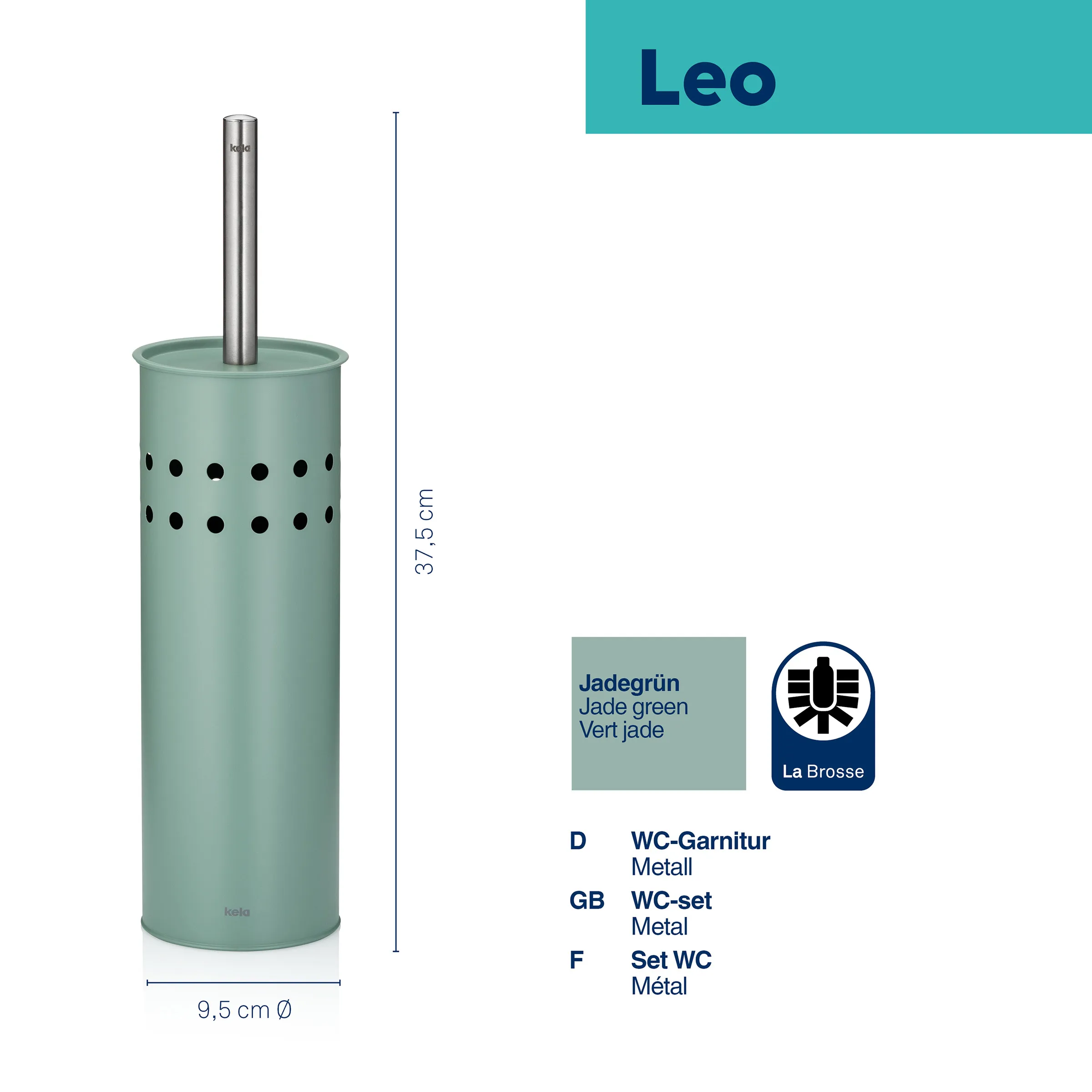 Leo WC-Garnitur Jadegrün Metall - Keuco Toilettenbürste mit Halter Leo WC-Garnitur in Jadegrün mit Metallbürste, 37,5 cm hoch, Durchmesser 9,5 cm, von Keuco