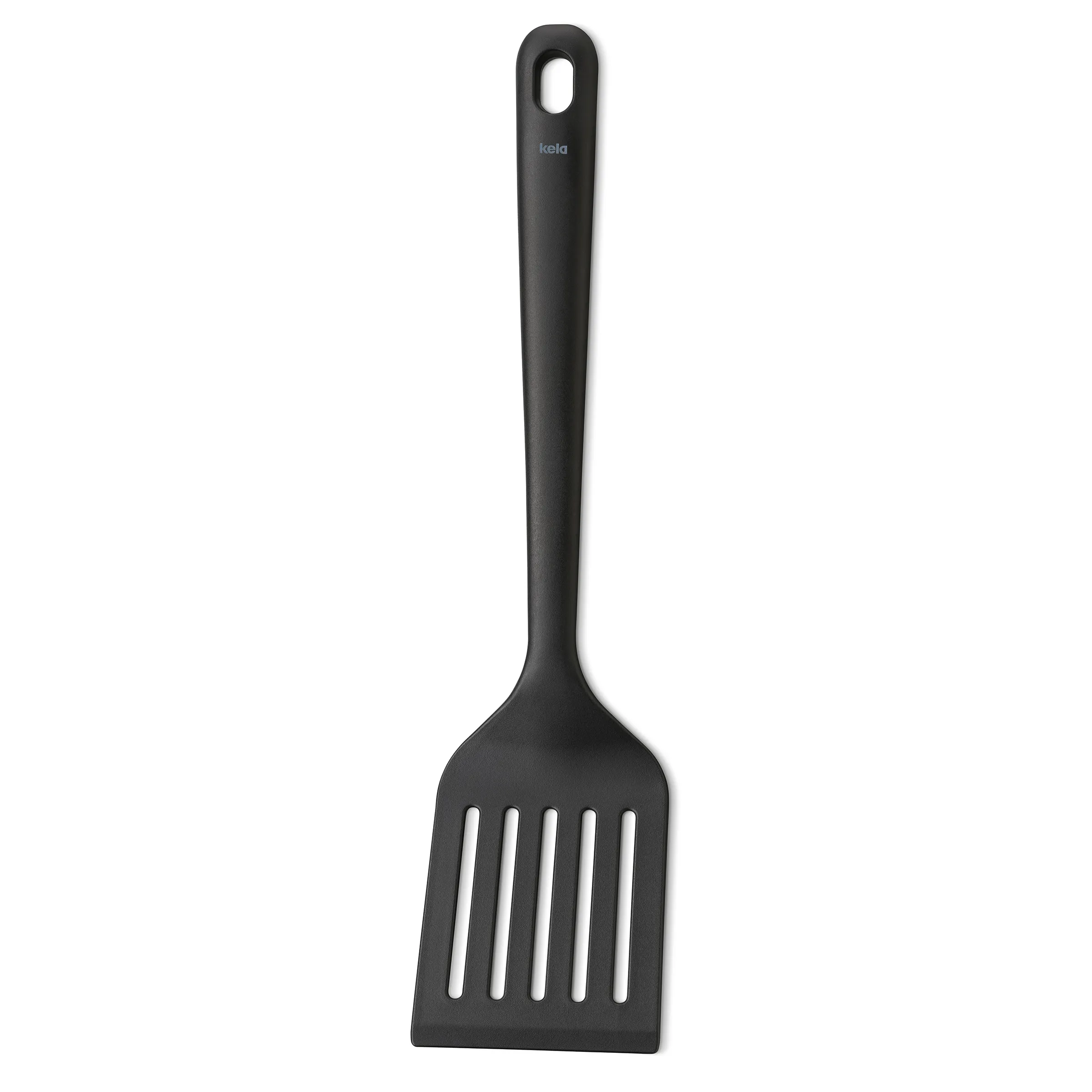 Kela Pfannenwender Kunststoff - Antihaft Küchenutensil Schwarze Kunststoff-Pfannenwender mit Loch-Design und langem Griff von Kela