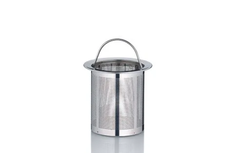 Teesieb Edelstahl mit Deckel - Feinmaschiger Teefilter mit Henkel Edelstahl Teesieb mit feinem Mesh-Gewebe, Deckel und Henkel auf weißem Hintergrund