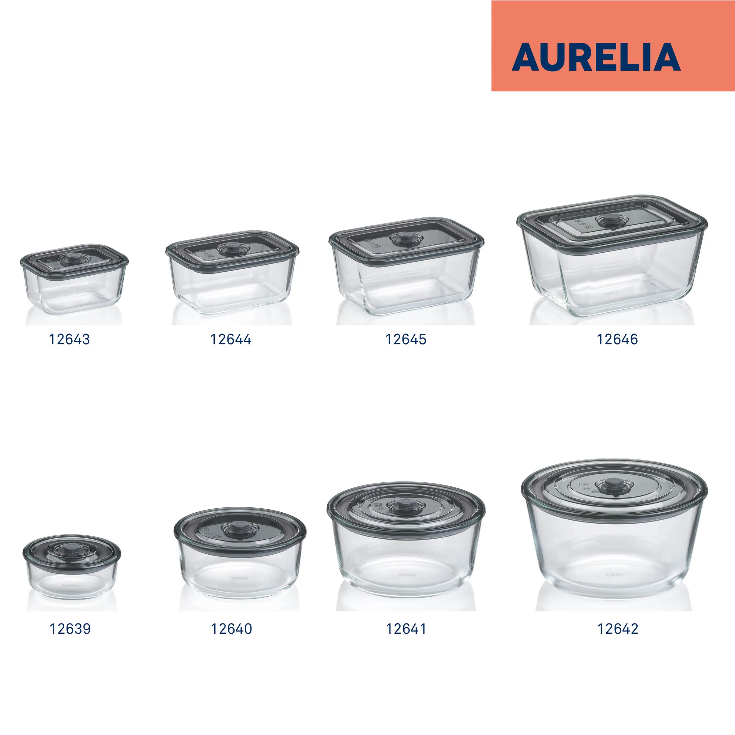 Aurelia Frischhaltedosen Set - Vorratsdosen mit Deckel in 8 Größen Aurelia Frischhaltedosen-Set mit transparenten Behältern in verschiedenen Größen und grauen Deckeln