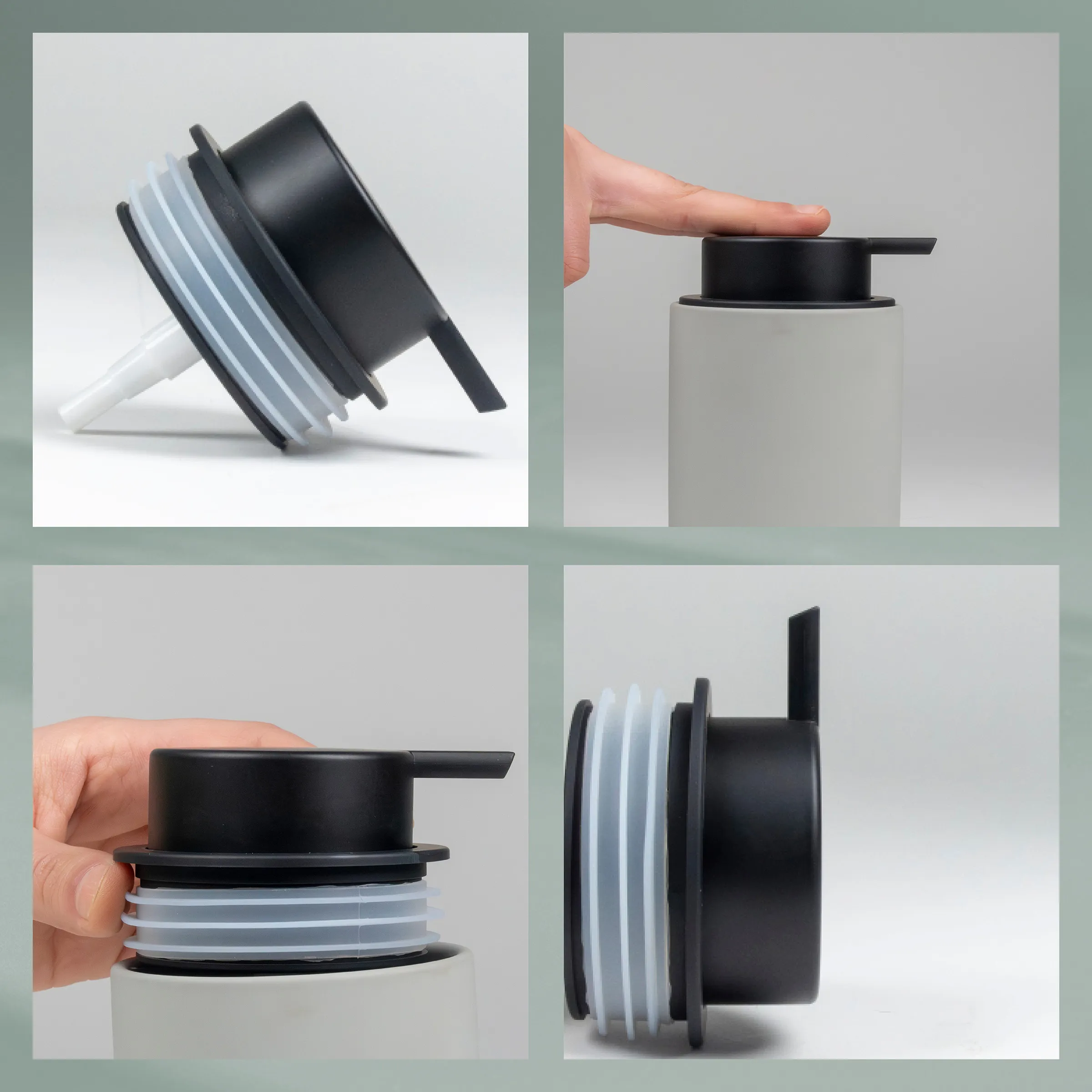Modulare Hantel mit verstellbaren Gewichten - Fitness Equipment Modulares Fitnessequipment mit austauschbaren Gewichtscheiben und schwarzem Griff, in verschiedenen Positionen gezeigt