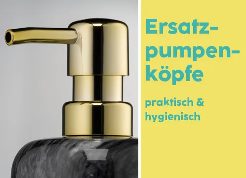 Goldener Ersatzpumpenkopf für Seifenspender auf schwarzer Flasche, praktisch und hygienisch