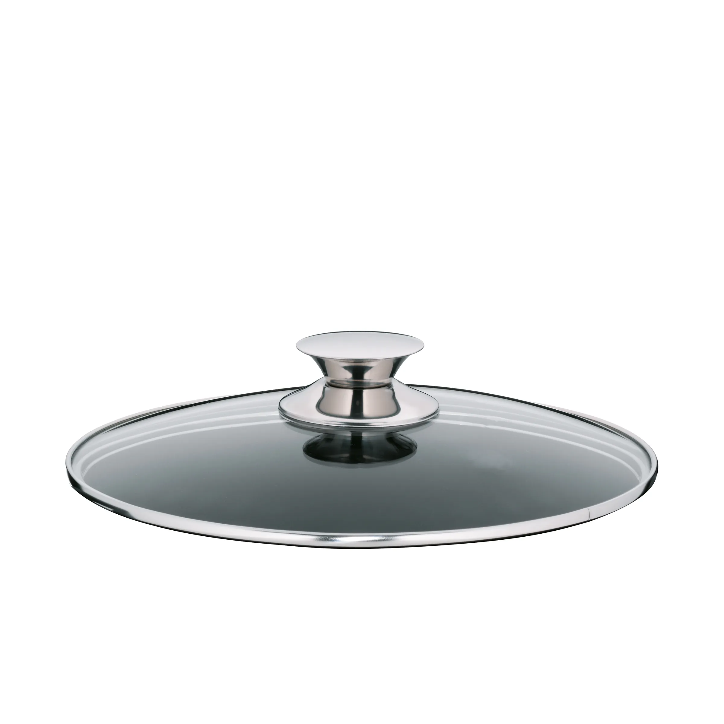 Glaskochdeckel Edelstahl universal Topfdeckel Glaskochdeckel mit Edelstahlgriff und Thermoscheibe auf weißem Hintergrund