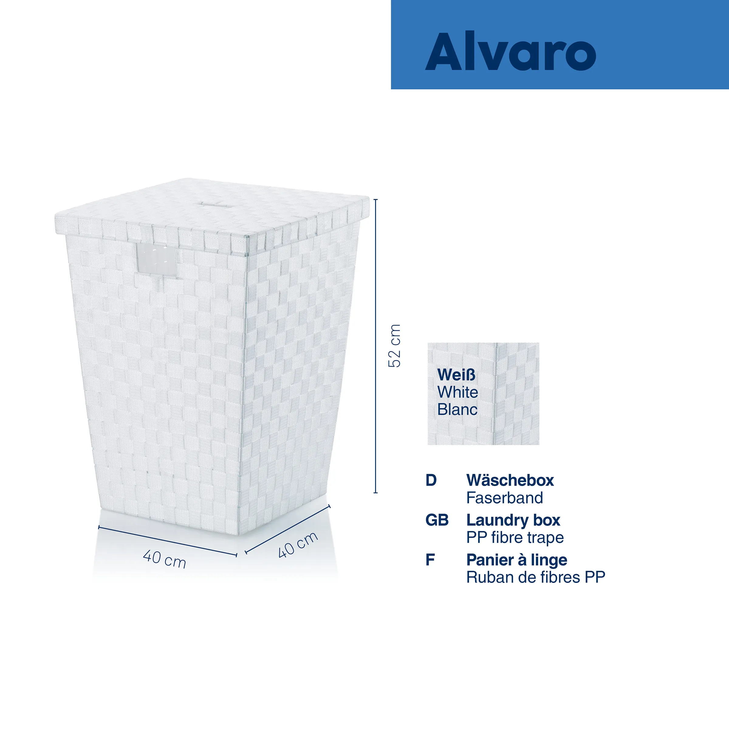 Alvaro Wäschebox Weiß - Wäschekorb mit Deckel PP Faserband Alvaro Wäschebox weiß, 40x40x52 cm, PP Faserband, Korb mit Deckel
