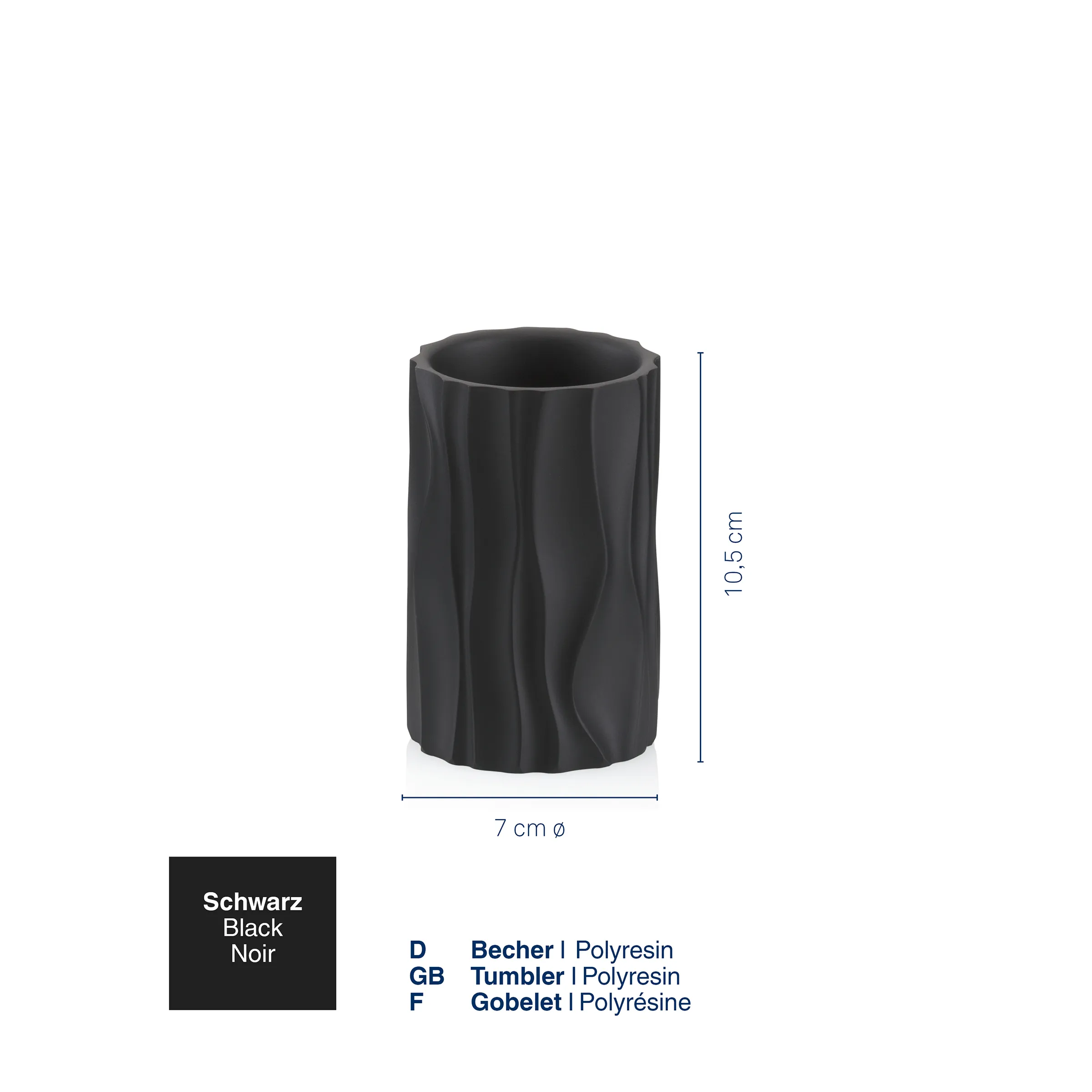 Schwarzer Polyresin Becher - 10,5 cm Trinkbecher Schwarzer Kunststoff-Becher mit strukturierter Oberfläche, 7 cm Durchmesser, 10,5 cm Höhe
