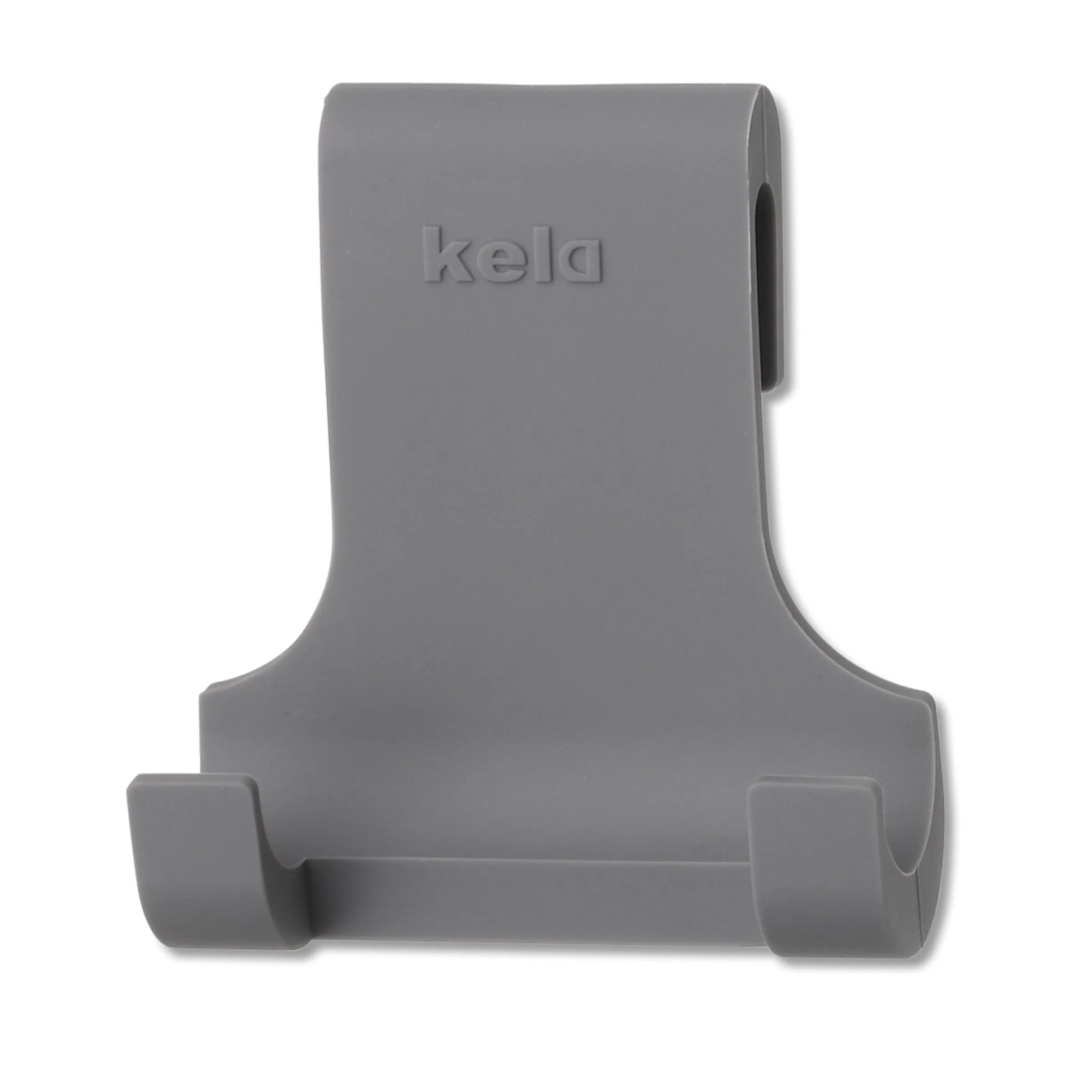 Grauer Kela Smartphone-Halter mit T-förmiger Halterung und Markenprägung