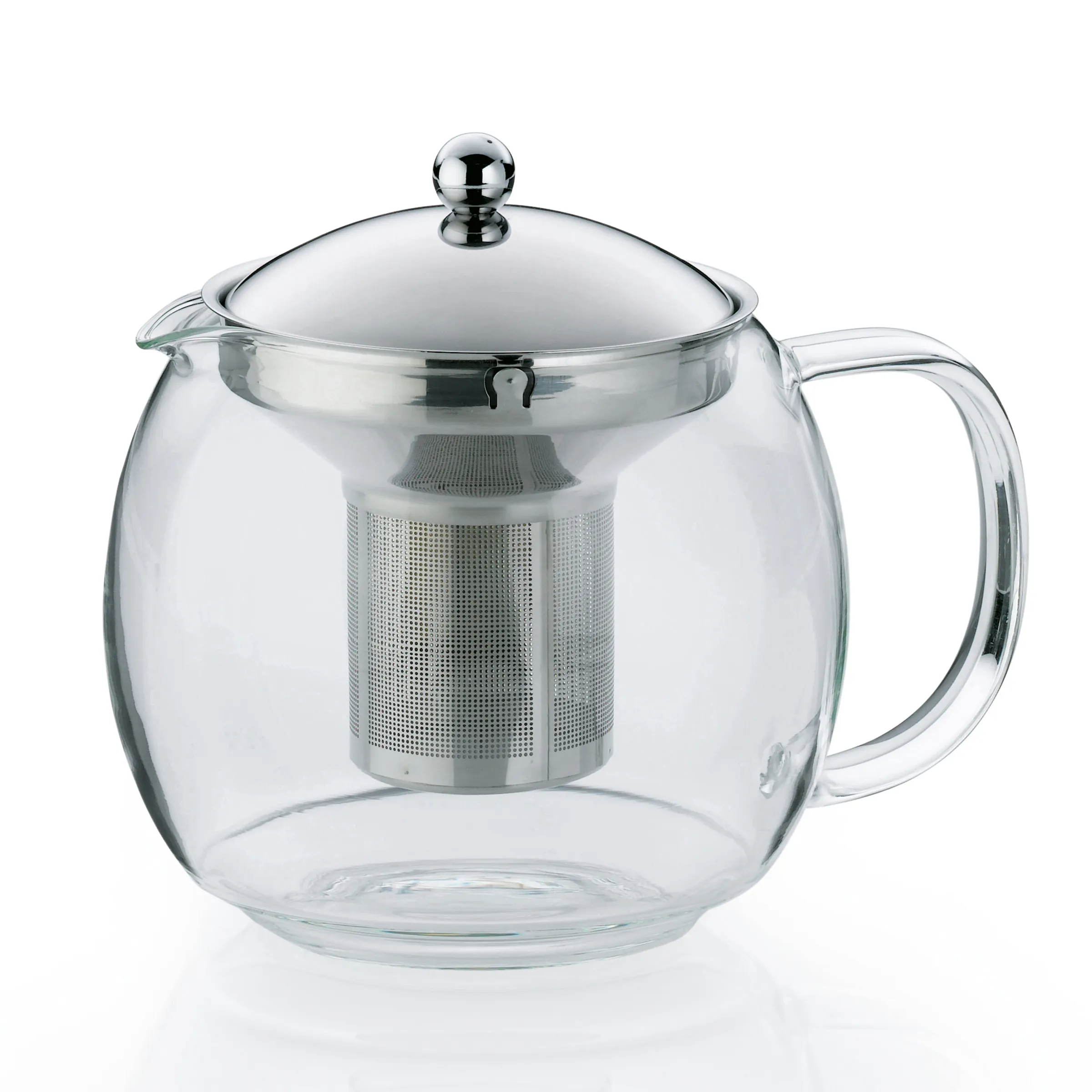 Glas-Teekanne mit Edelstahl-Sieb und Deckel – Teebereiter Glaskanne mit Teesieb aus Edelstahl und abnehmbarem Deckel mit Knauf, transparentes Glas, klare Sicht