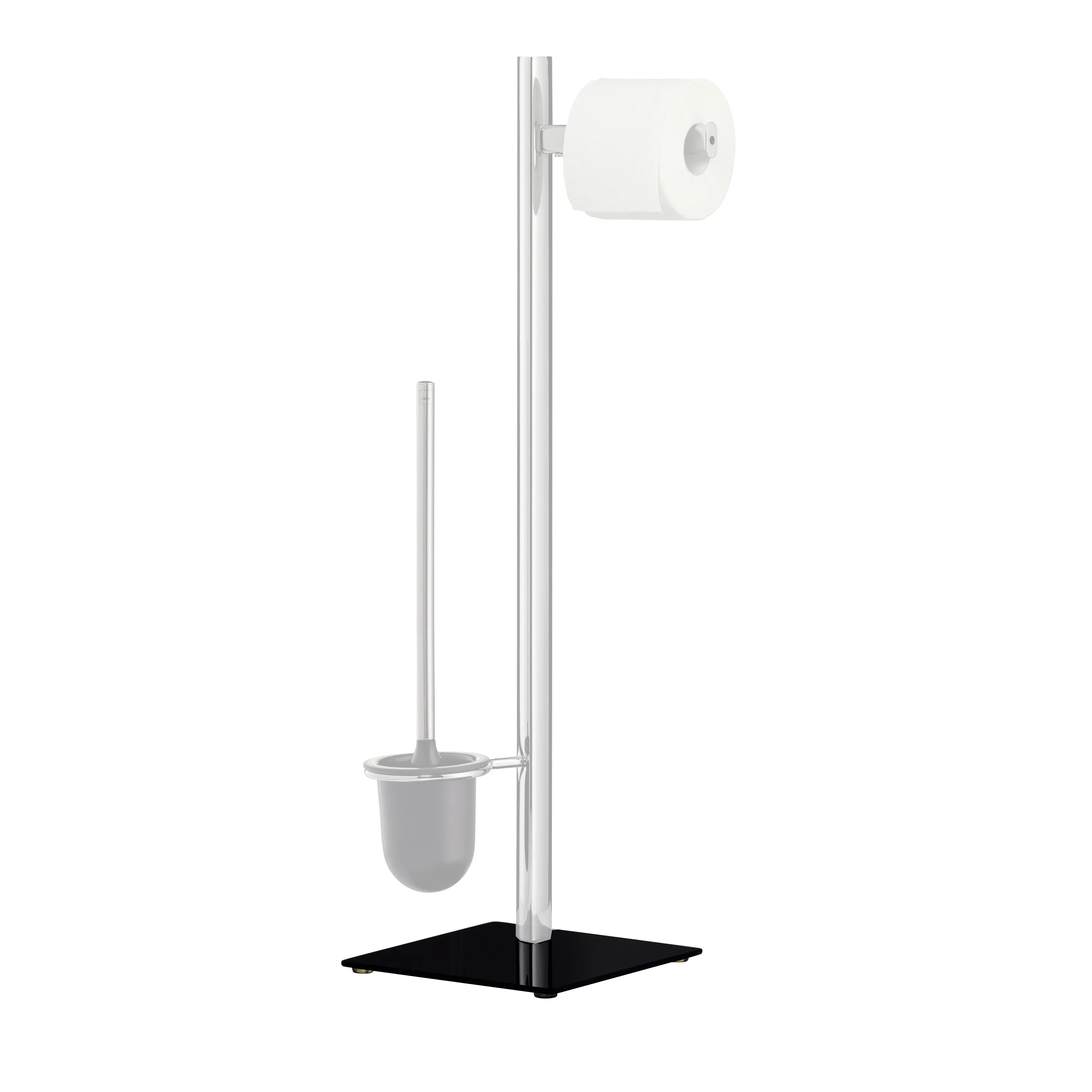 WC-Garnitur Stand Toilettenpapierhalter mit Bürstenhalter Chrom Freistehender WC-Garniturständer mit Toilettenpapierhalter und WC-Bürste, Chrom und schwarzer Sockel