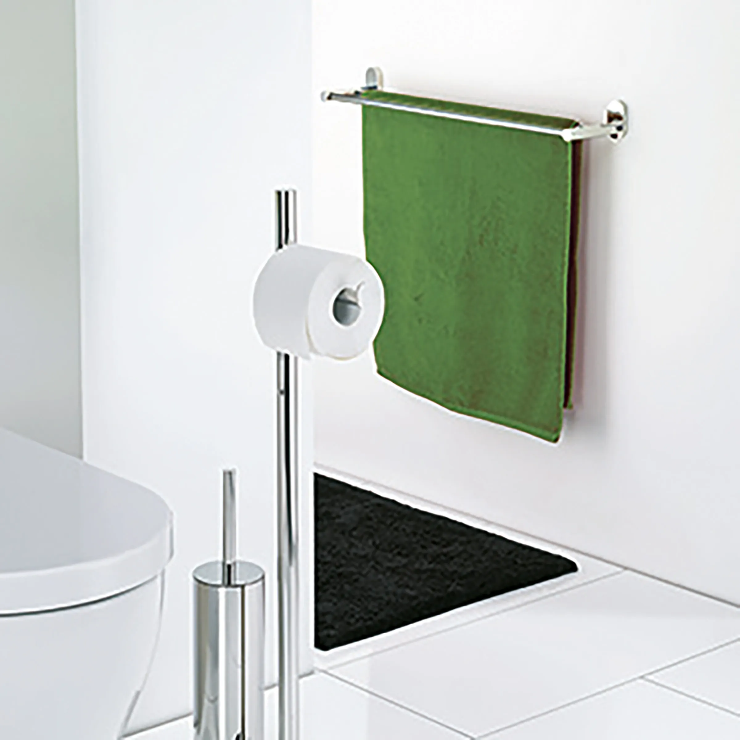 Badezimmer-Accessoire-Set mit Handtuchhalter und Toilettenbürste Chrom Modernes Badezimmer-Set mit Handtuchhalter in Grün, Toilettenbürste und Toilettenpapierhalter in Chrom
