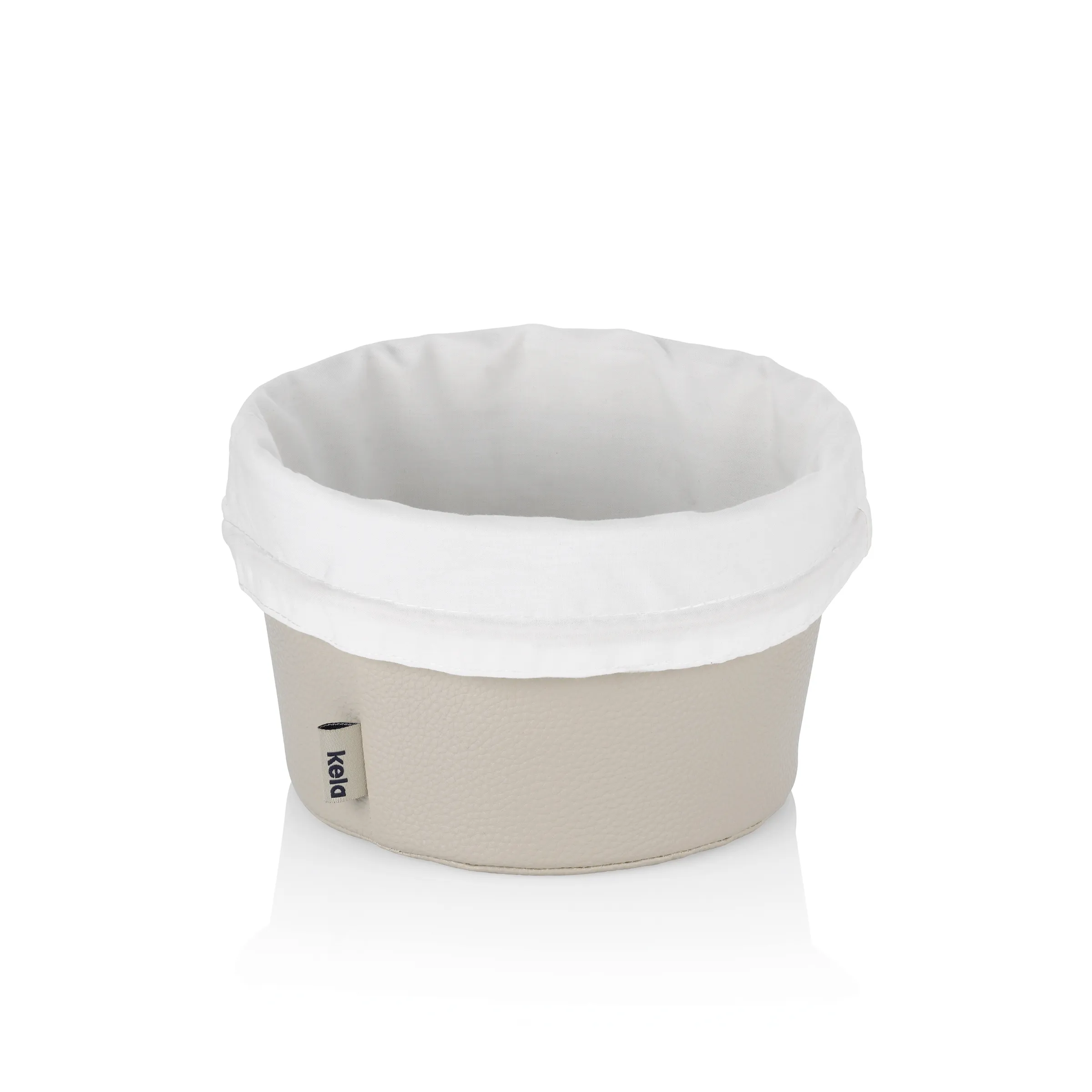 Dexl Stoff-Korb beige - runder Aufbewahrungskorb Runder Stoff-Korb mit beige Färbung und weißem Rand, mit Dexl-Label seitlich angebracht