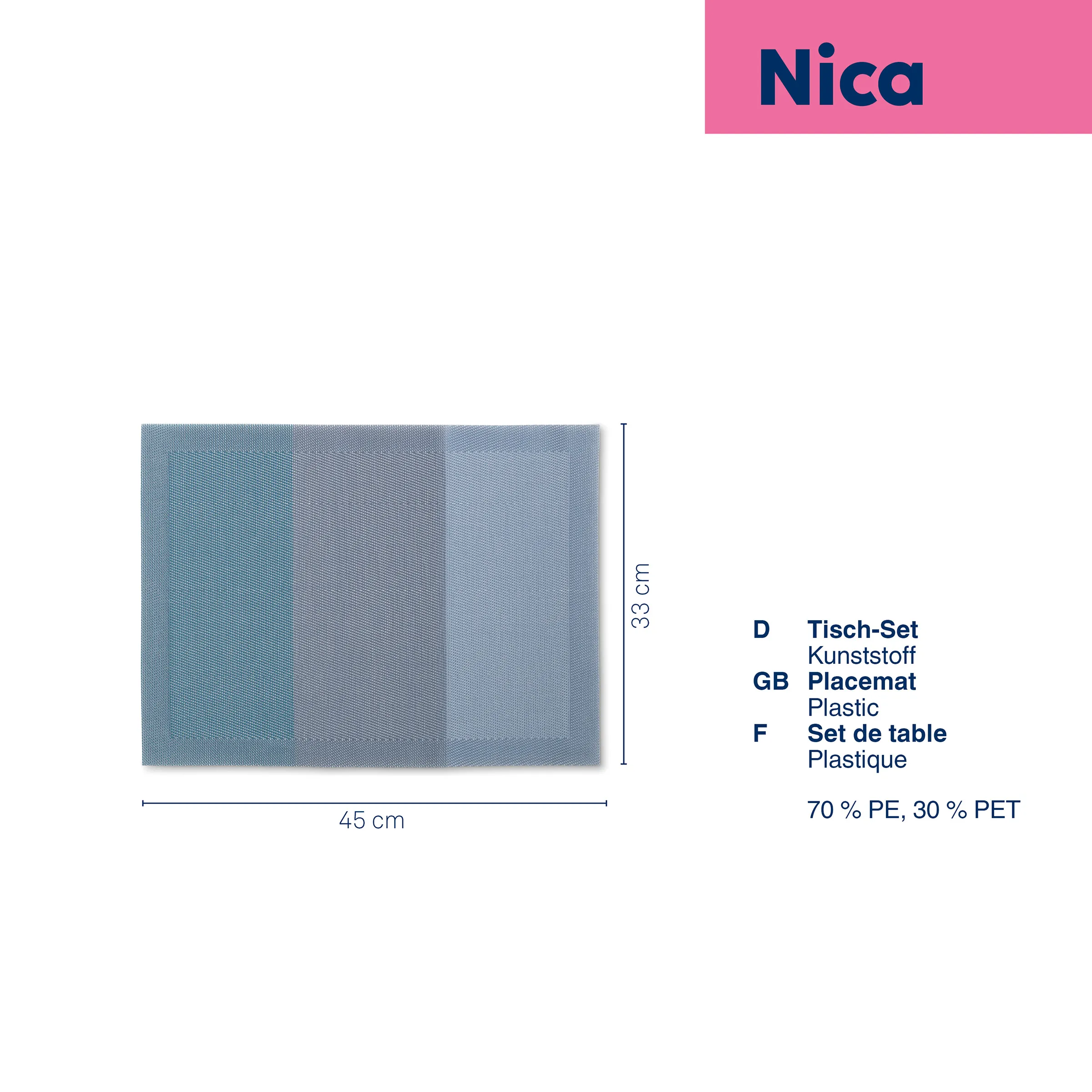 Nica Kunststoff Placemat Tisch-Set blau Nica Tisch-Set aus Kunststoff in Blautönen, 45 cm breit und 33 cm hoch, Placemat-Design