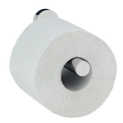 Toilettenpapier Wandhalter schwarz mit weißer Papierrolle Weiße Toilettenpapierrolle auf schwarzem Wandhalter montiert, Frontansicht