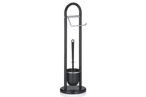WC-Garnitur Set Schwarz - Toilettenbürste mit Papierrollenhalter Schwarze WC-Garnitur aus Metall mit Toilettenbürste, Halter und Toilettenpapierrollenhalter auf rundem Standfuß