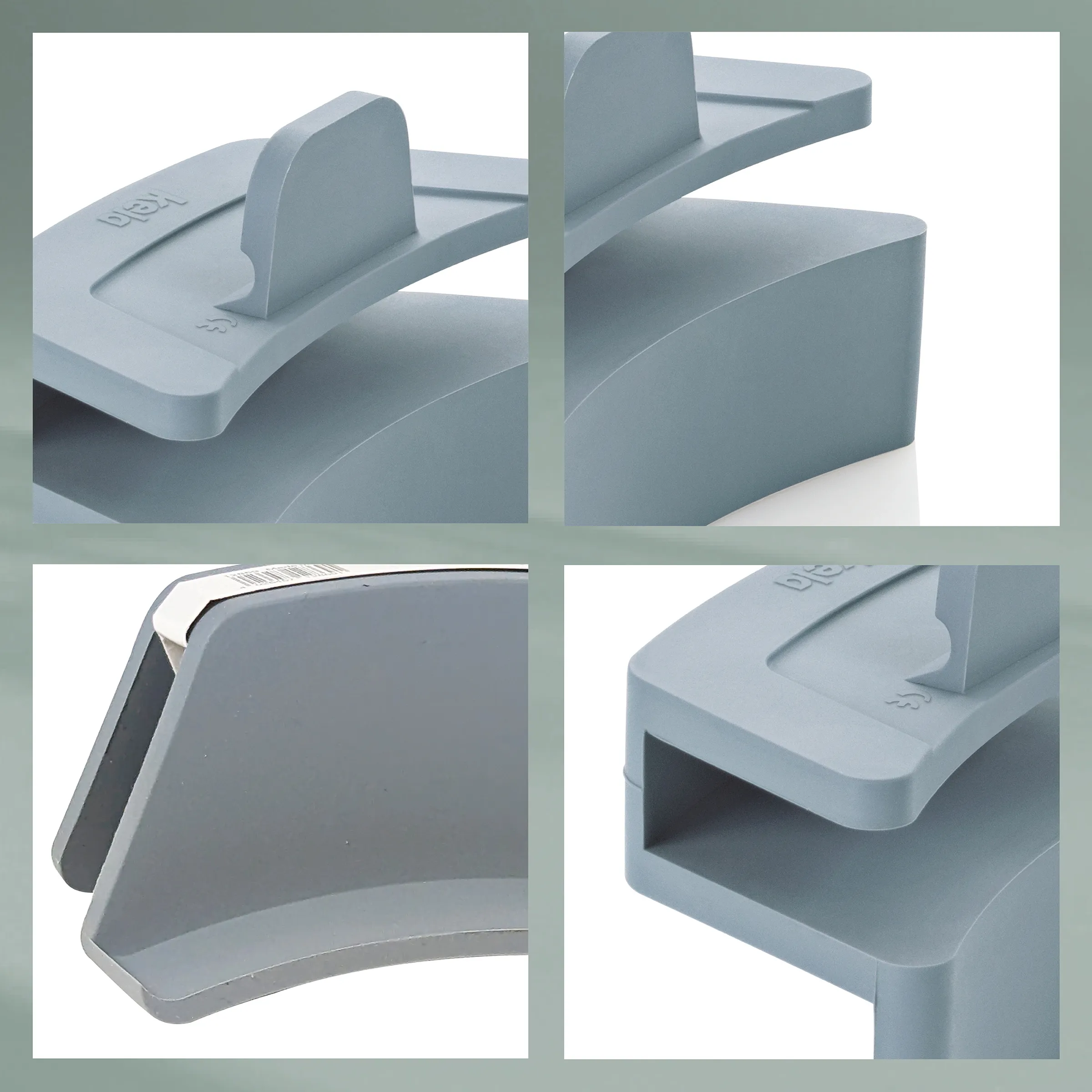 Ergonomischer Laptopständer grau - Notebook Halterung mit Kabelmanagement Grauer Laptopständer aus verschiedenen Perspektiven mit ergonomischem Design und Aussparung für Kabelführung