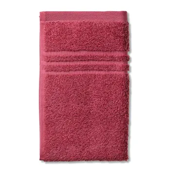 Rosa Handtuch mit strukturiertem Rand, drei dekorative Streifen und geflochtener Kante