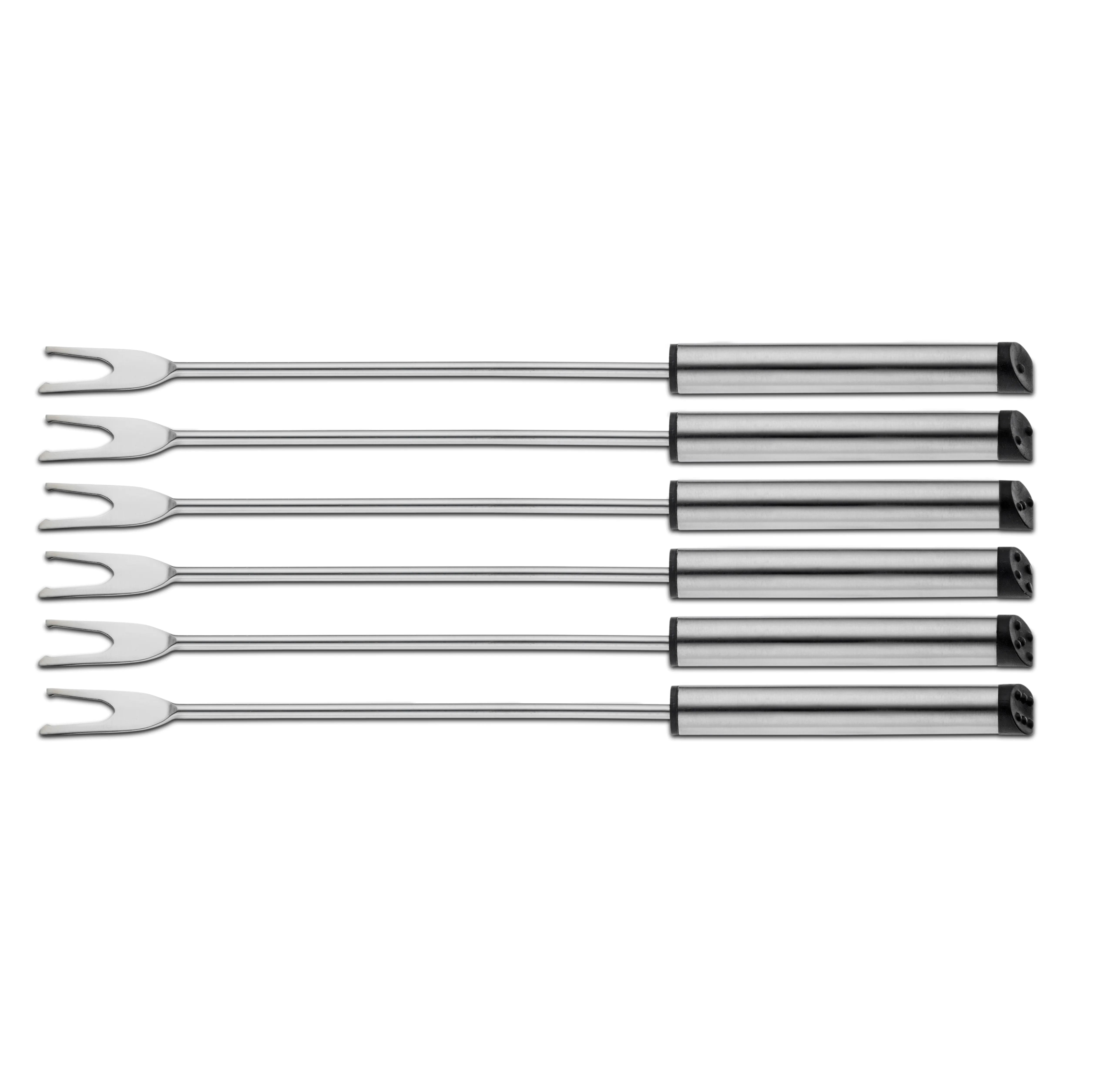 Set mit sechs Grillgabeln aus Edelstahl mit ergonomischen Griffen und Zinken zum Wenden von Grillgut