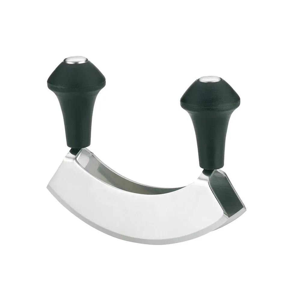 Wiegenmesser Doppelklinge - Professionelles Küchenmesser Doppelte Wiegenmesser mit grünen ergonomischen Griffen und silbernen Klingen für Küchenzerkleinerung