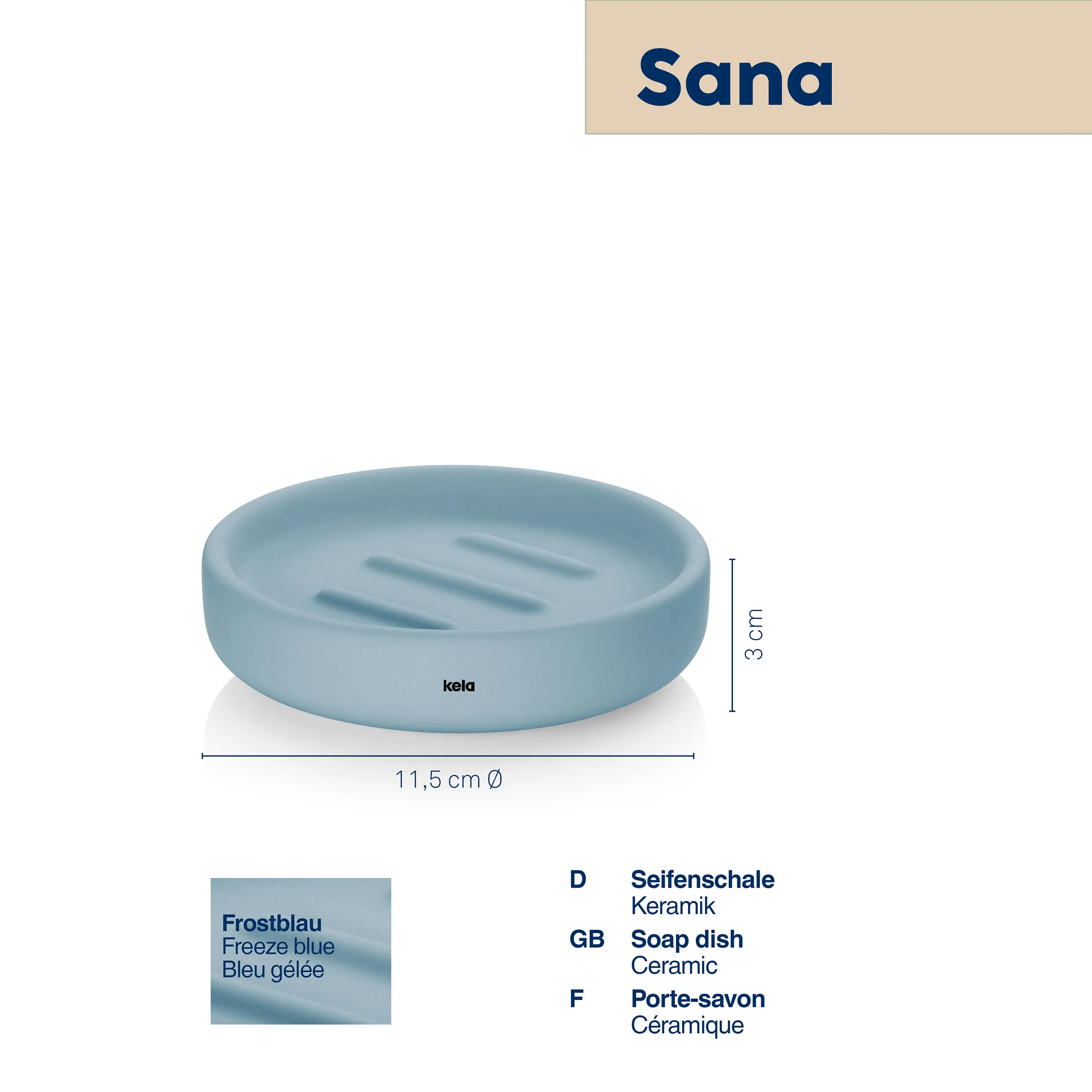 Sana Seifenschale Keramik Frostblau Sana Seifenschale in Frostblau aus Keramik mit Rillen, 11,5 cm Durchmesser, 3 cm Höhe
