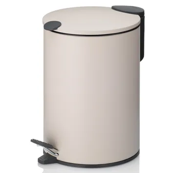 Creme-weißer Tretmülleimer mit schwarzen Griffen und Deckel, modernes Design mit Trittleiste