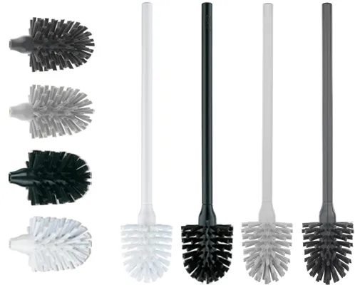 Toilettenbürsten Set mit austauschbaren Bürstenköpfen Toilettenbürsten-Set mit vier Bürsten in Schwarz und Weiß sowie austauschbaren Bürstenköpfen in verschiedenen Farben.