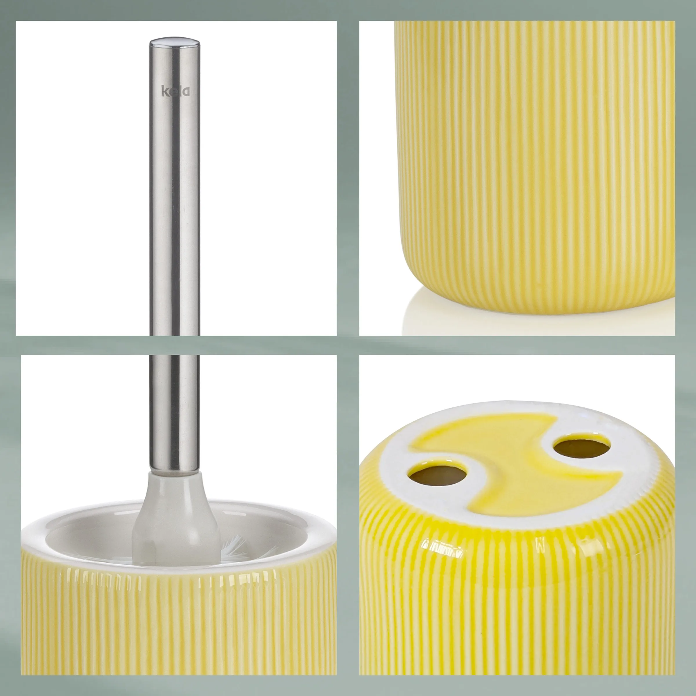 Kerzenlöscher gelb Keramik Gelber Kerzenlöscher aus Keramik mit Rillenstruktur und Metallstab in verschiedenen Perspektiven
