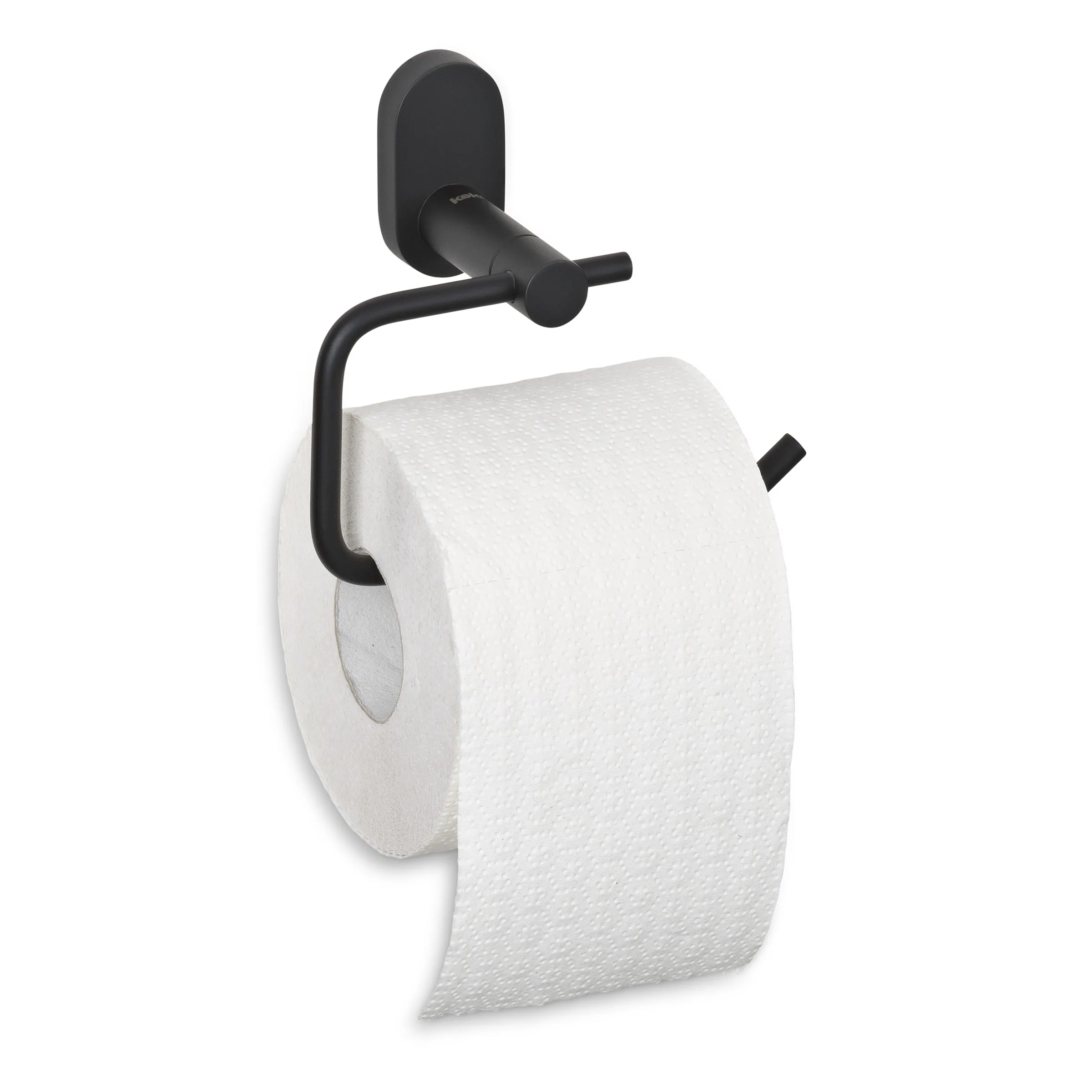 Toilettenpapierhalter Schwarz Matt - Wandmontage WC Rollenhalter Schwarzer Toilettenpapierhalter aus Metall mit weißer Toilettenpapierrolle an weißer Wand montiert