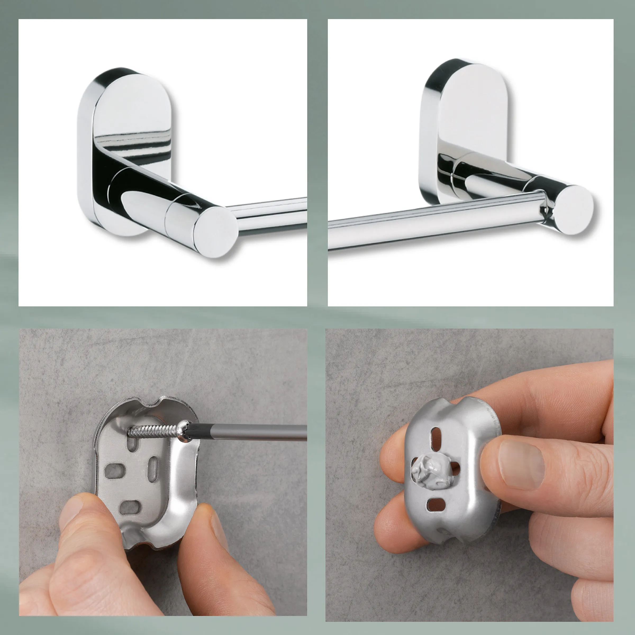 Toilettenpapierhalter Chrom - Wandmontage Badezimmer Modernes Toilettenpapierhalter-Set aus Metall in Chrom mit Montageanleitungsdetails und Installationszubehör.