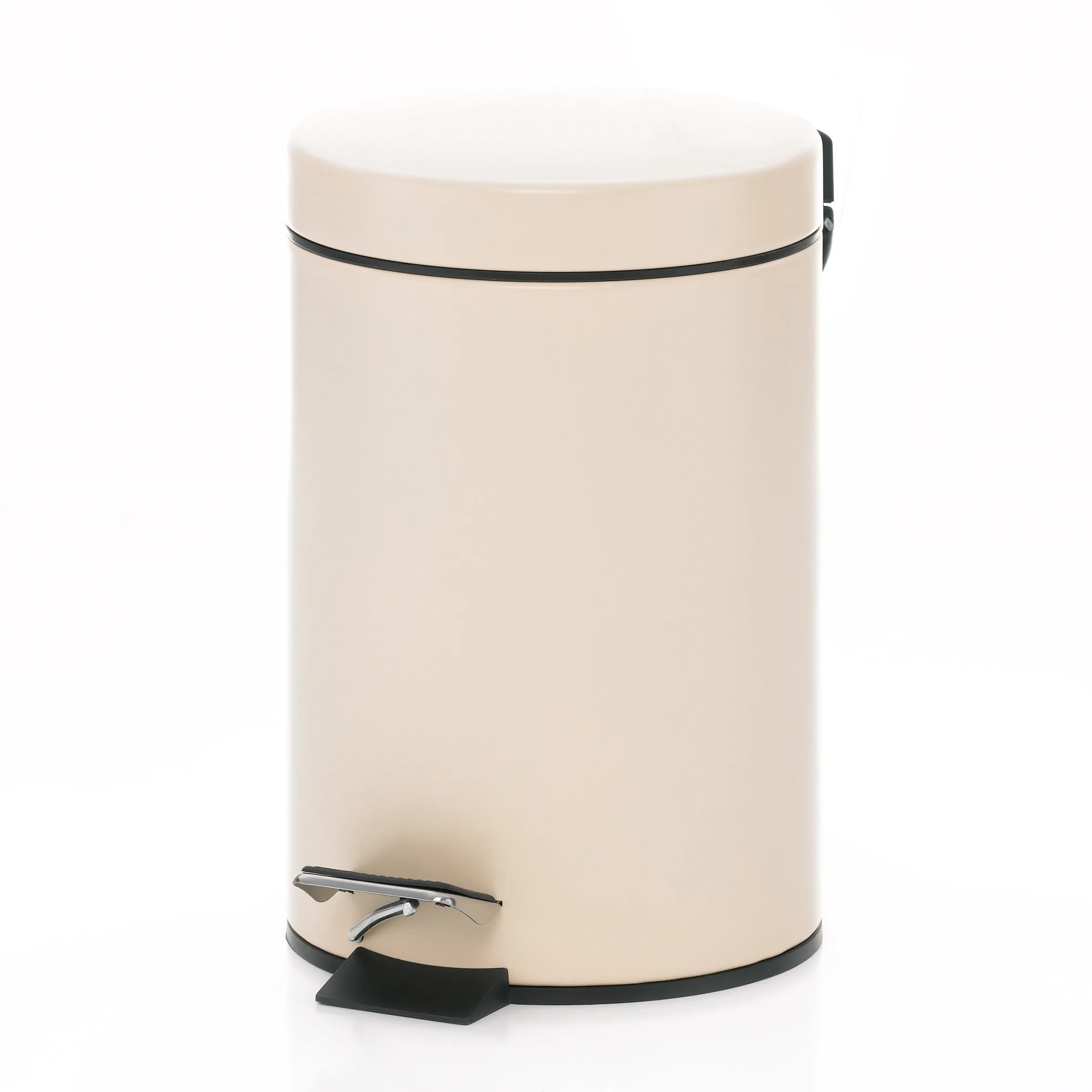 Treteimer Retro Design moderne Abfalleimer Creme-farbener Treteimer mit schwarzen Metallbändern und Pedal-Öffnungsmechanismus