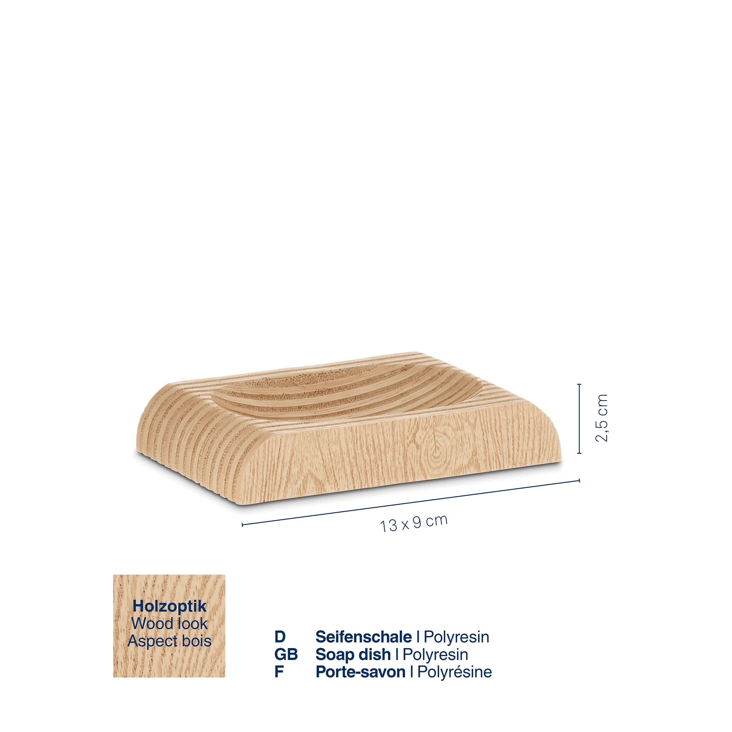 Seifenschale Holzoptik Polyresin - moderne Seifenablage für Badezimmer Seifenschale aus Polyresin in Holzoptik mit gewellter Oberfläche, 13x9 cm, 2,5 cm hoch