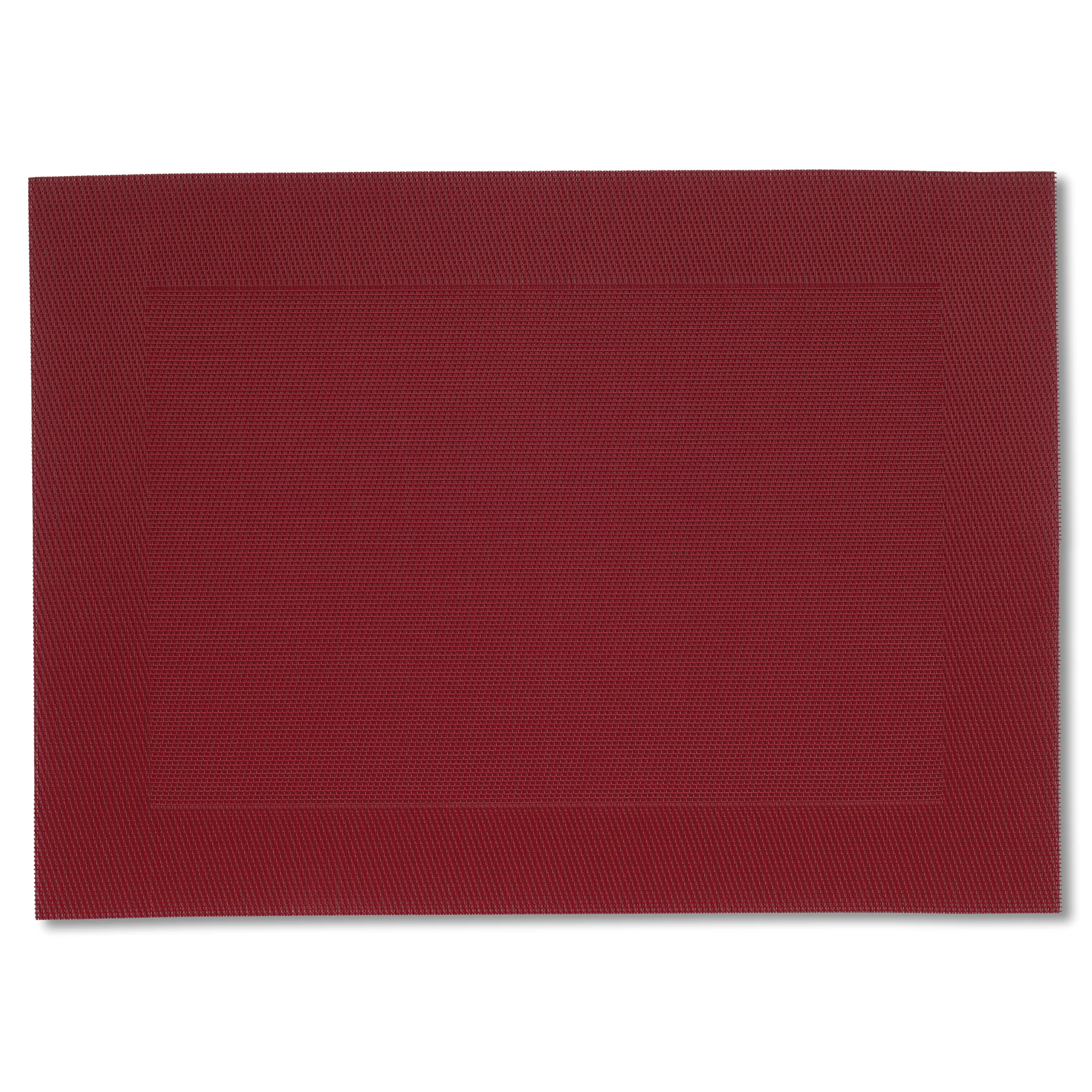 Rotes Tischset Platzset Tischdeko Rote Tischset aus strukturiertem Material mit rechteckigem Design und erhabener Randprägung.