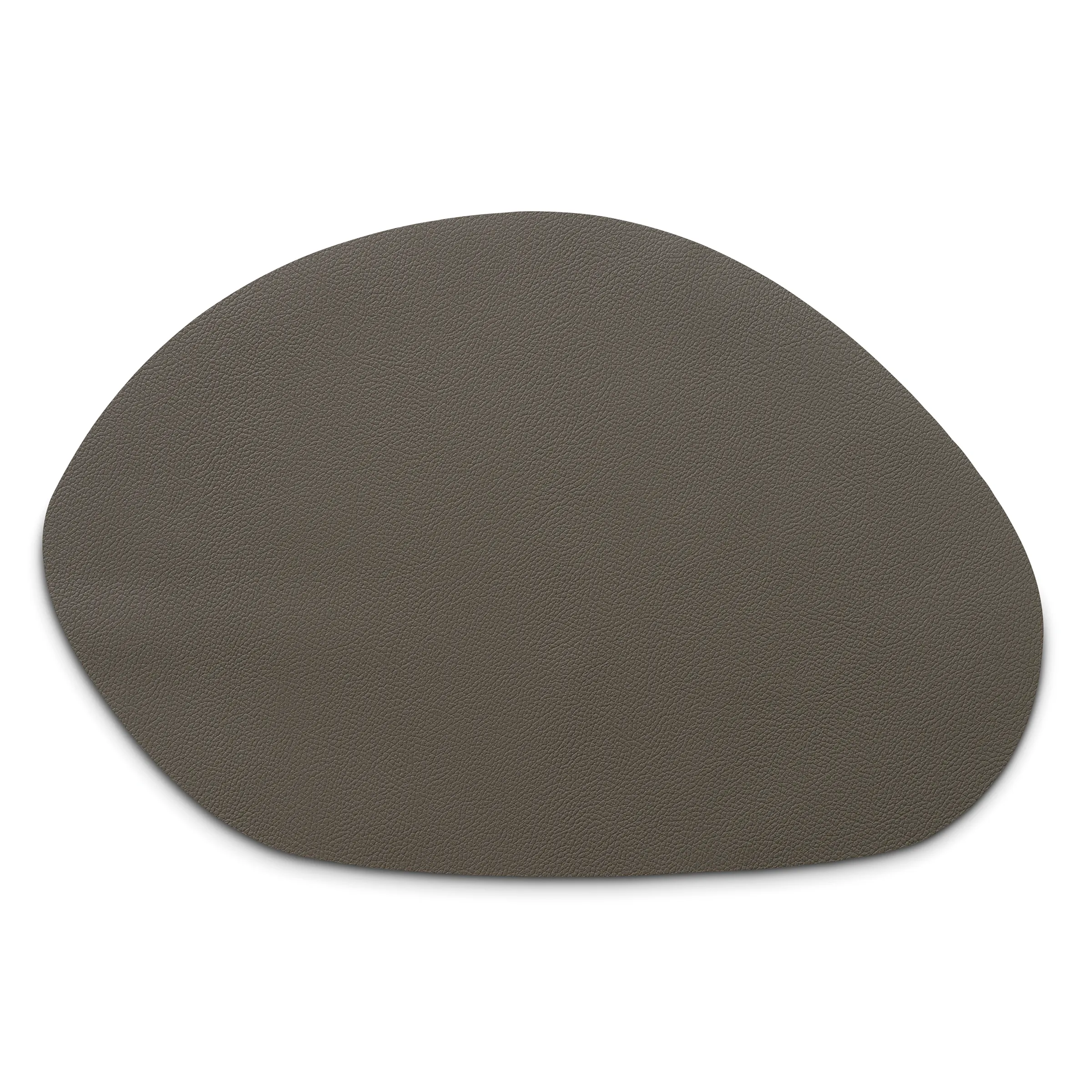 Graue Leder Tischunterlage oval - Schreibtisch Accessoire Ovale graue Lederunterlage mit strukturierter Oberfläche auf weißem Hintergrund