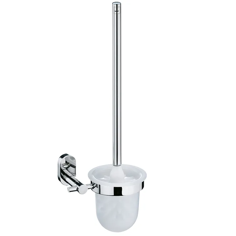 Toilettenbürste Wandmontage - Keramik Behälter Chrome Wandmontierte Toilettenbürste mit verchromtem Halter, weißer Keramikbehälter und langem Metallschaft