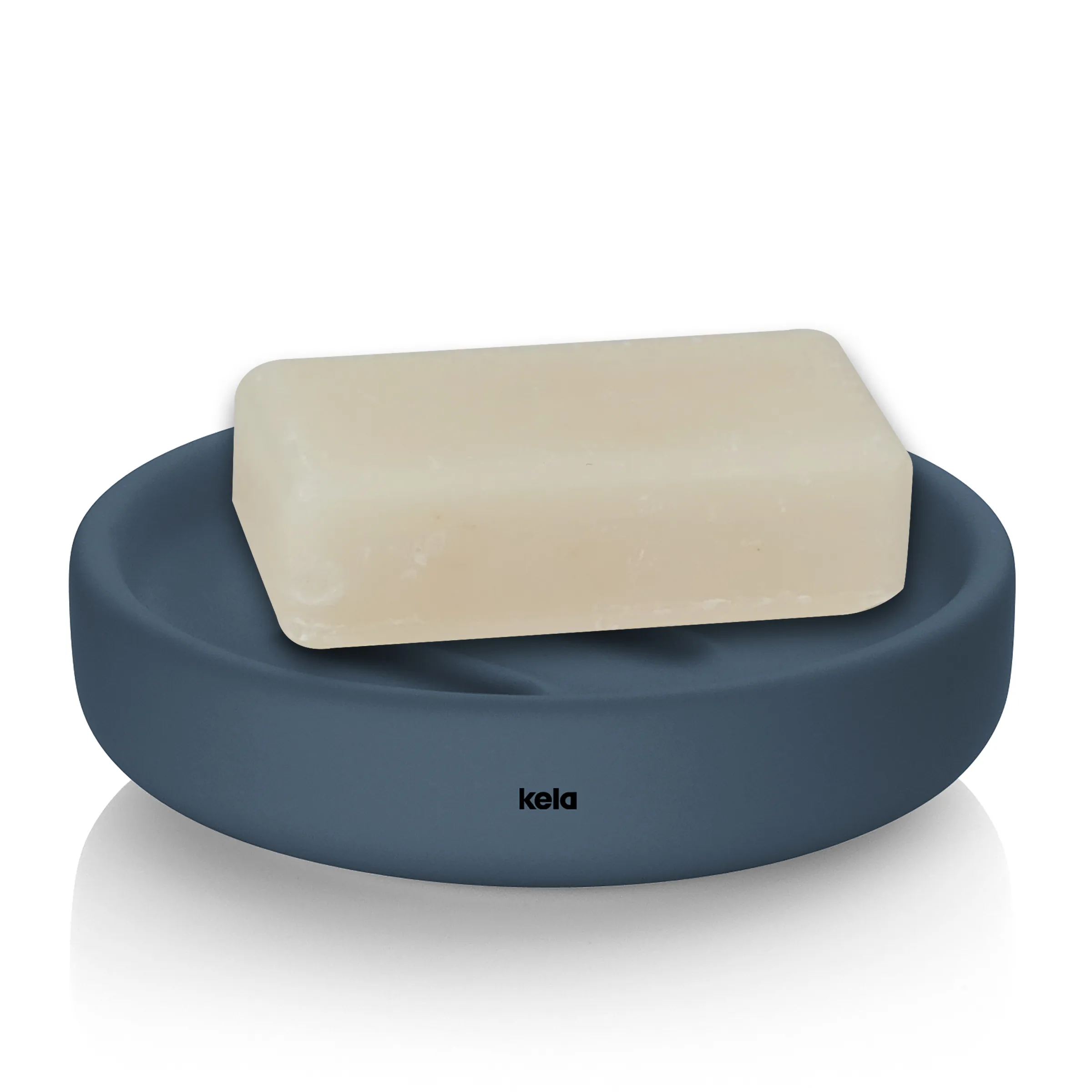 Seifenschale kela grau rund - Badezimmer Accessoire Graue runde Seifenschale kela mit cremefarbener Seife aus Keramik und Kunststoff