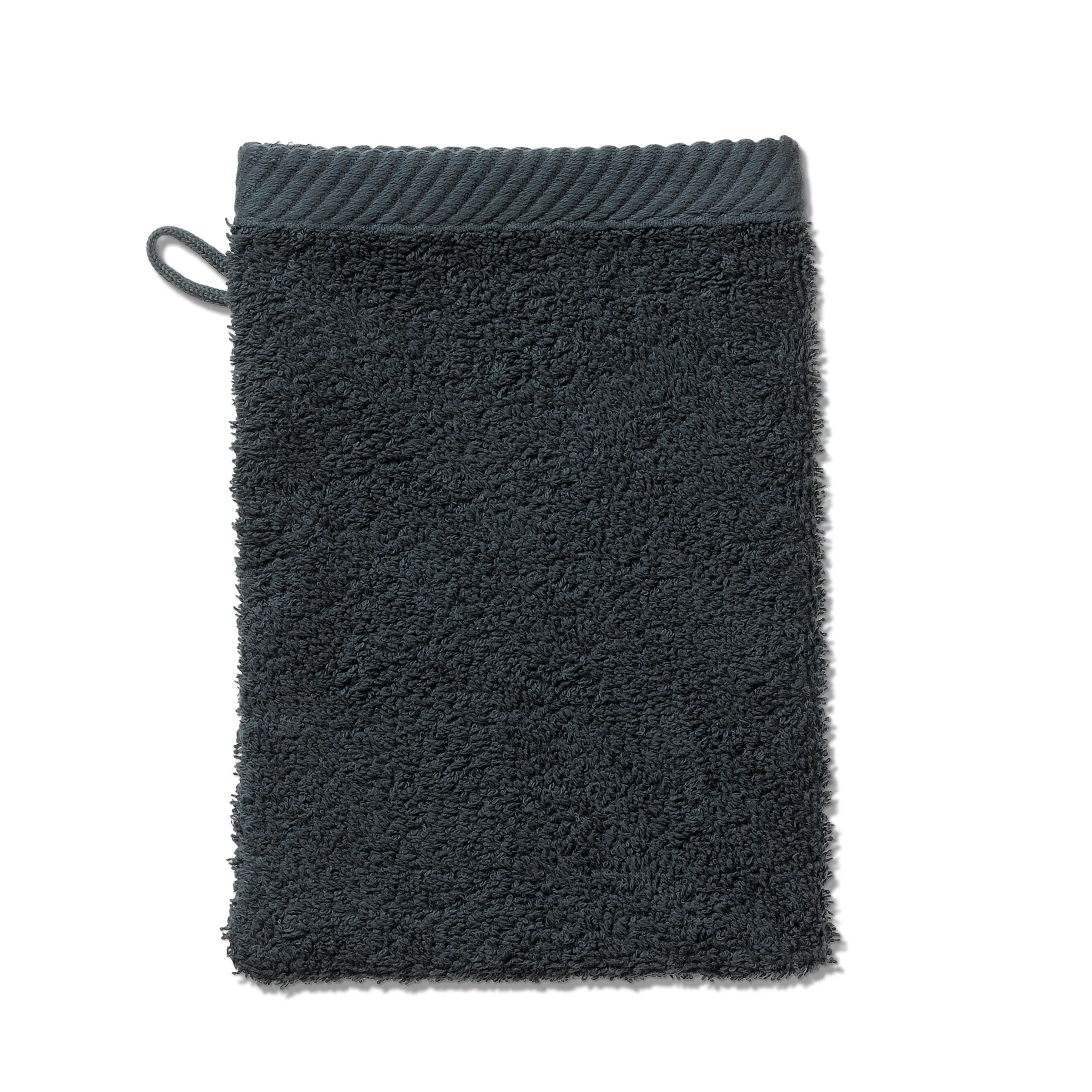 Waschlappen Frottee grau hochwertig Graues Frottee-Waschlappen mit geripptem Rand und Aufhängeschlaufe