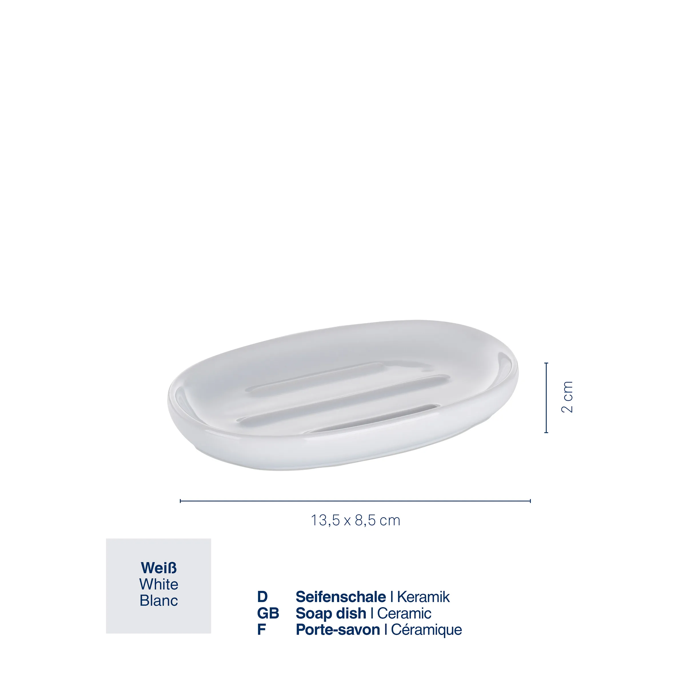 Weiße Seifenschale Keramik oval Weiße ovale Seifenschale aus Keramik mit Rillen, Abmessungen 13,5 x 8,5 cm, Höhe 2 cm