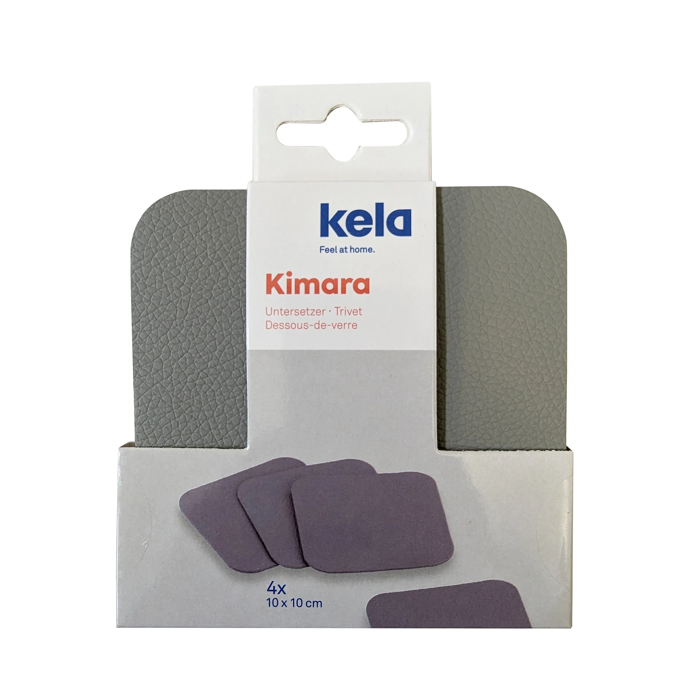 Kela Kimara Untersetzer Trivet - Glasuntersetzer Set Kela Kimara Untersetzer aus grauem Leder mit 4 quadratischen Filzuntersetzern in Violett, 10x10 cm
