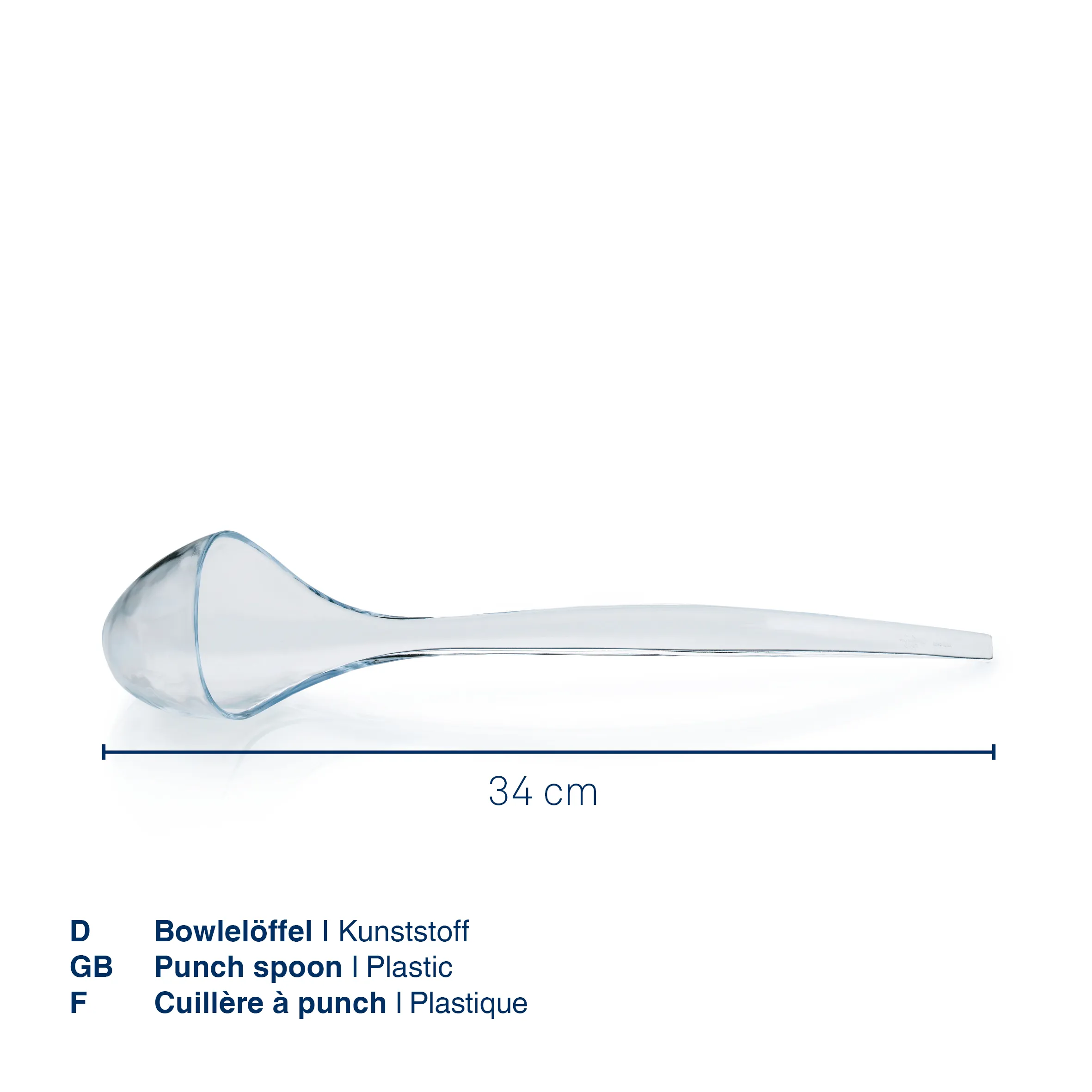 Bowlelöffel Kunststoff 34 cm - Transparenter Schöpflöffel für Bowle Transparenter Bowlelöffel aus Kunststoff, 34 cm lang, mit großer Schöpfkelle und langem Stiel