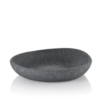 Schwarze Schale mit grauer Sprenkelung, ovale Form, modernes Design, auf weißem Hintergrund