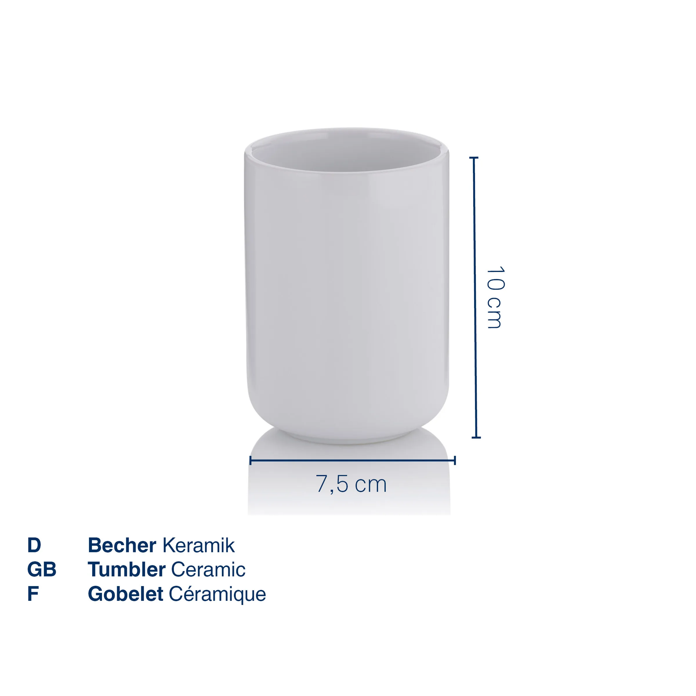 Keramik Becher weiß 10 cm Höhe Weißer keramischer Becher mit Abmessungen: 7,5 cm Durchmesser und 10 cm Höhe, zylindrische Form.