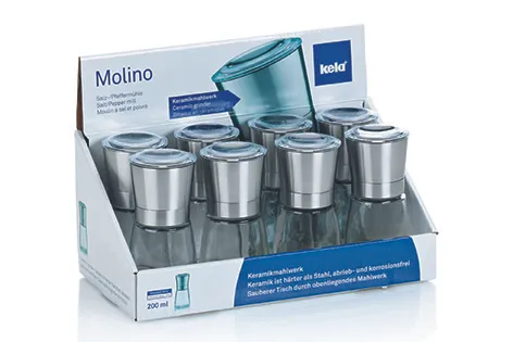Molino Edelstahl-Behälterset mit vier verschlossenen Behältern in einer Präsentationsbox mit Kola-Branding
