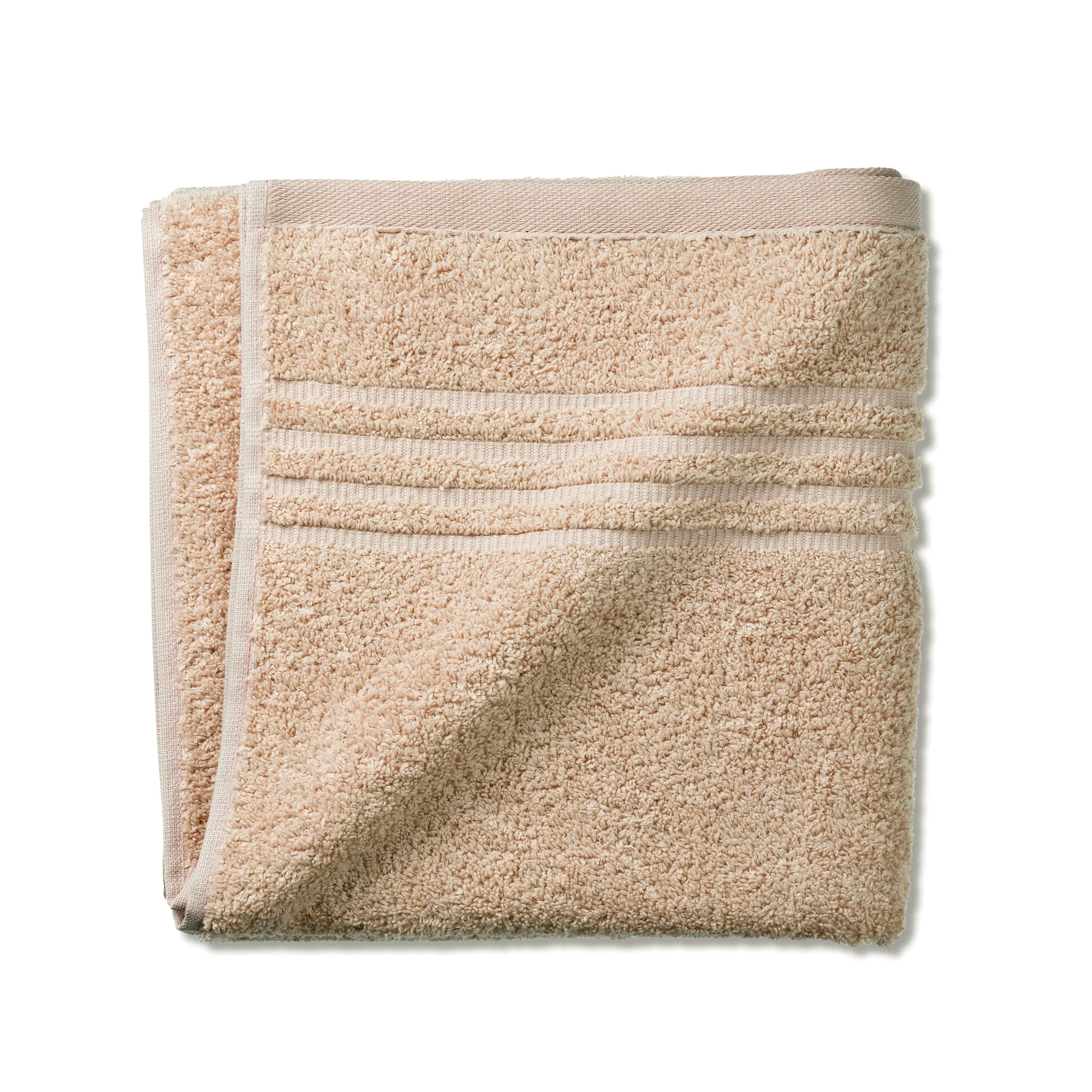 Premium Baumwoll-Handtuch Beige mit Streifenmuster Beige Frottee-Handtuch mit strukturiertem Webmuster und Streifendesign, gefaltet und übereinandergelegt
